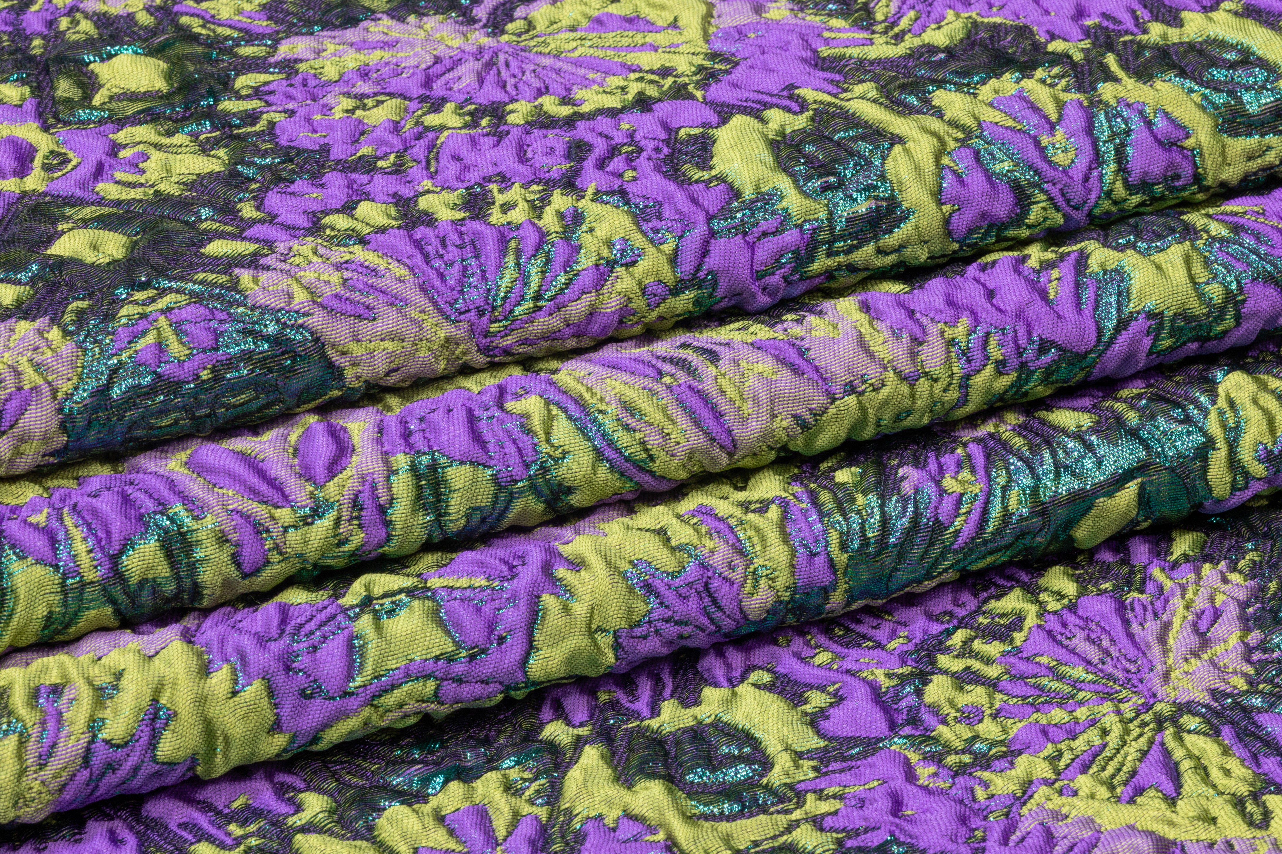 Abstract Metallic Italian Brocade - Purple / Green