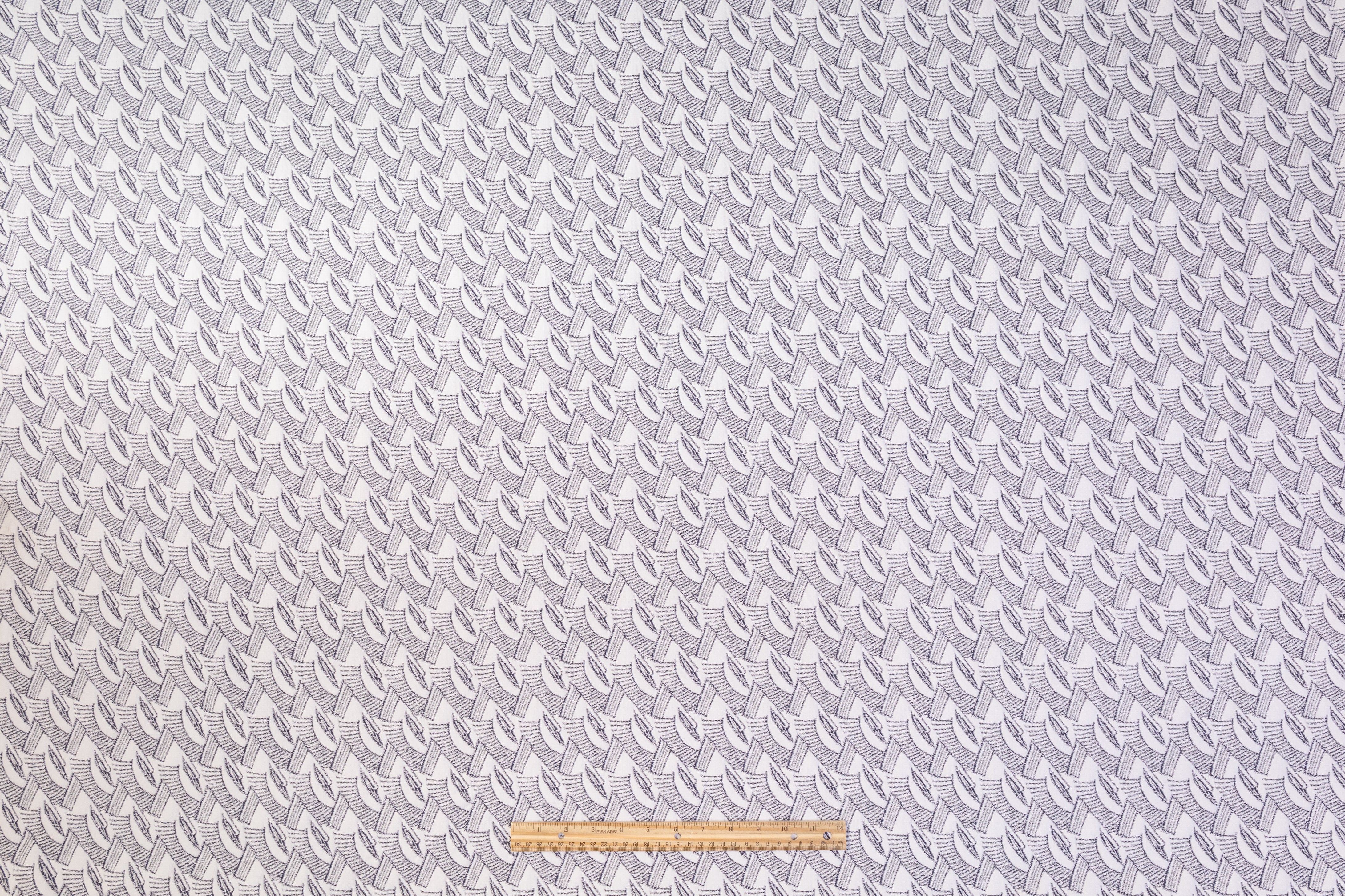 Geometric Poly Cotton Brocade - Blue / White