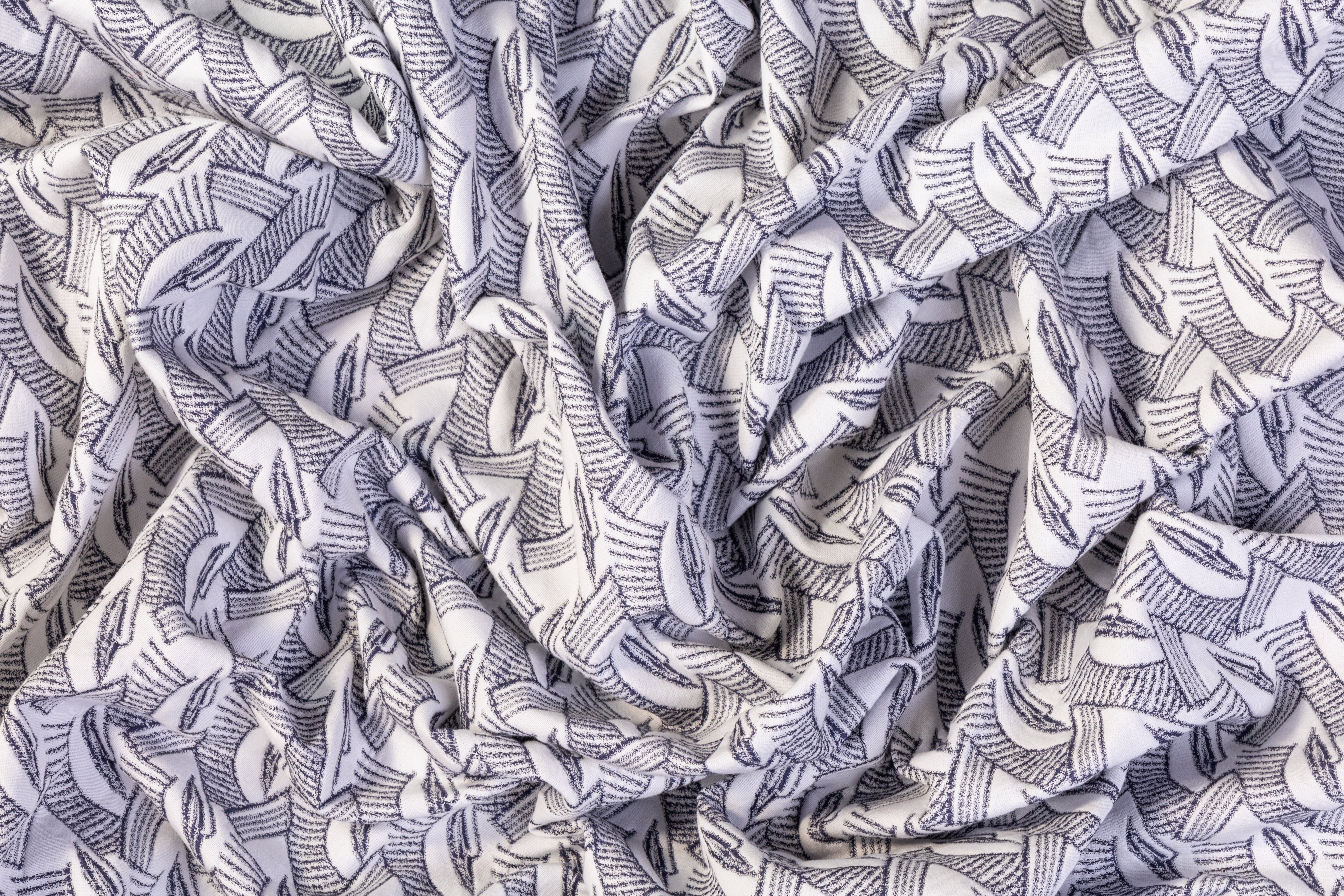 Geometric Poly Cotton Brocade - Blue / White