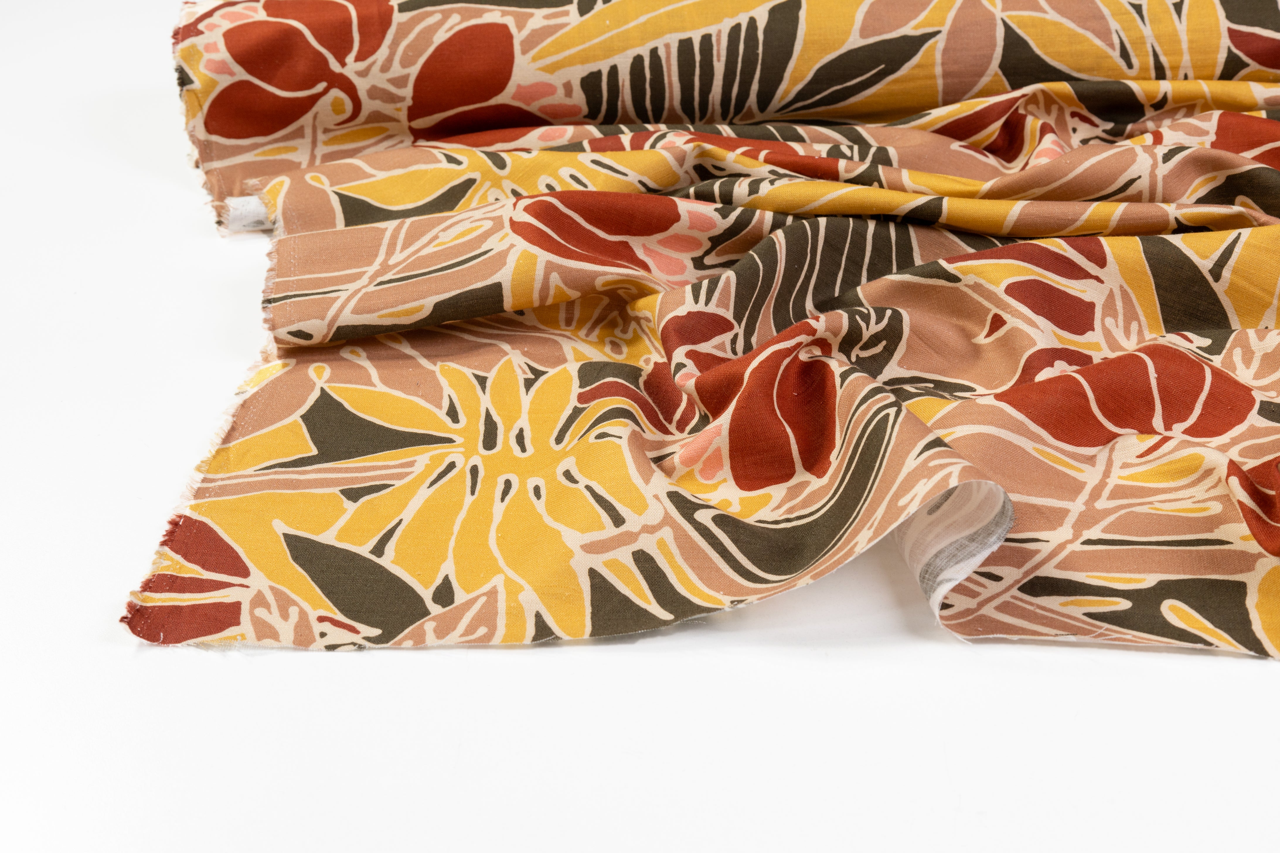 Tropical Italian Linen Viscose Blend - Pink / Maroon / Green / Yellow