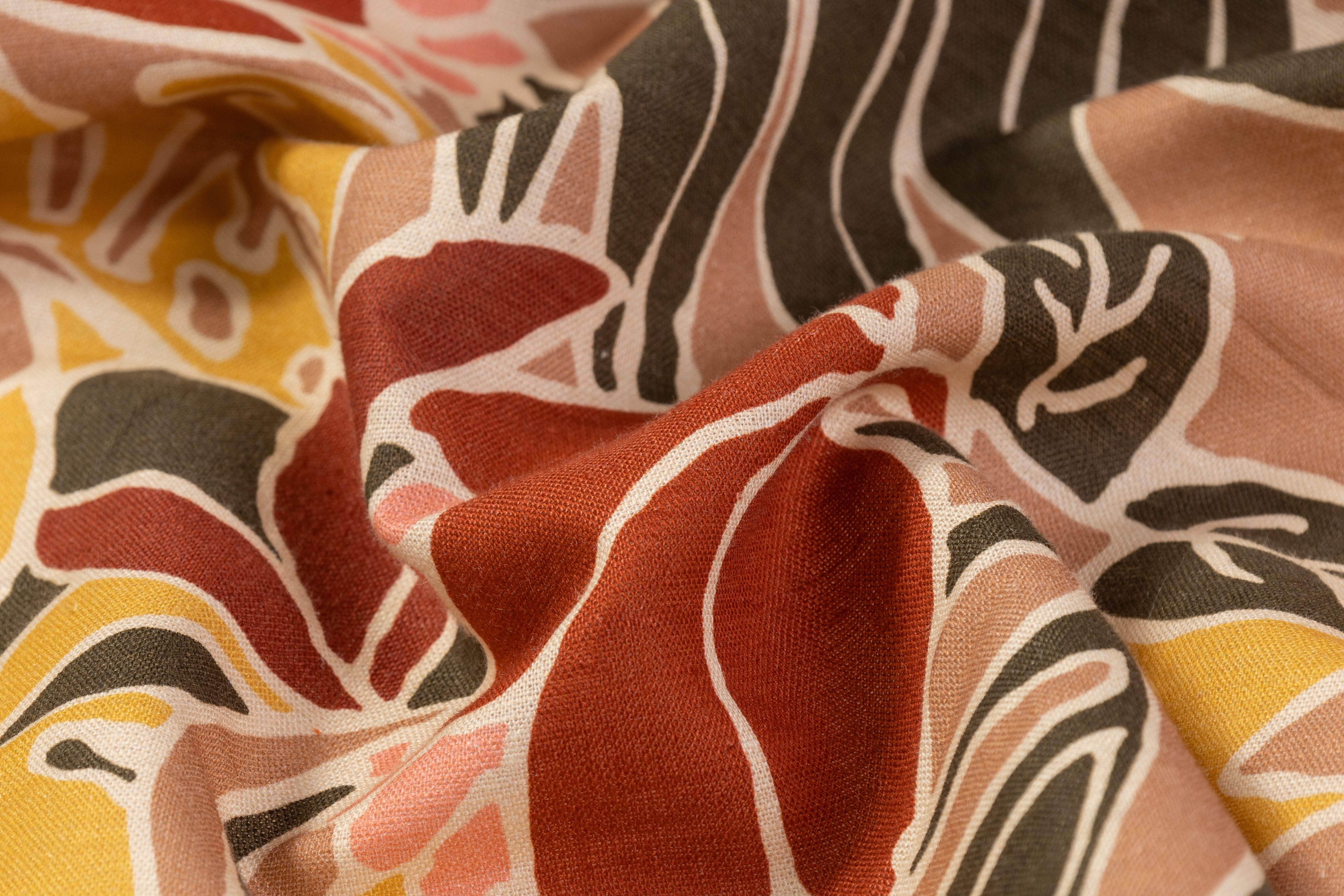 Tropical Italian Linen Viscose Blend - Pink / Maroon / Green / Yellow