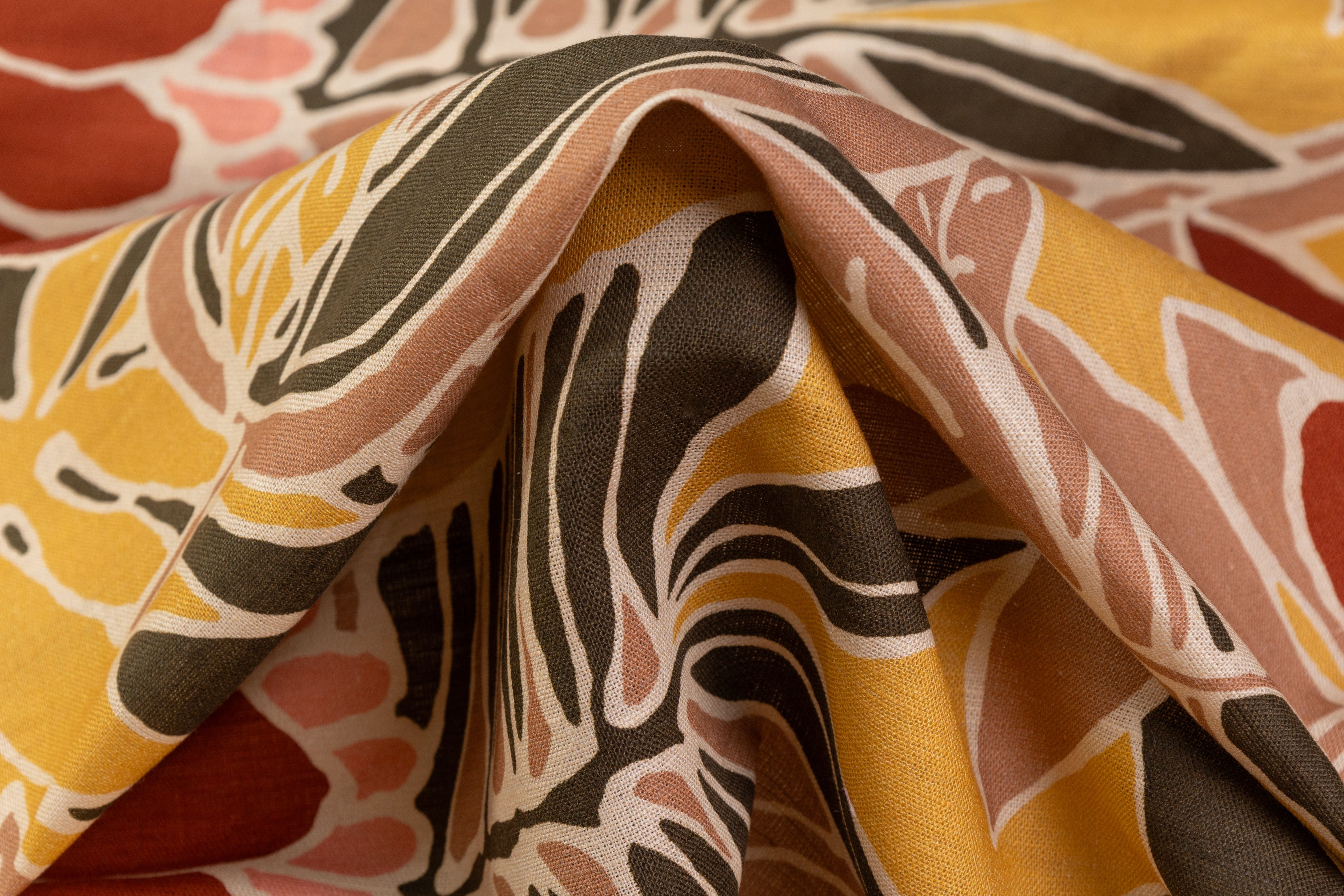 Tropical Italian Linen Viscose Blend - Pink / Maroon / Green / Yellow
