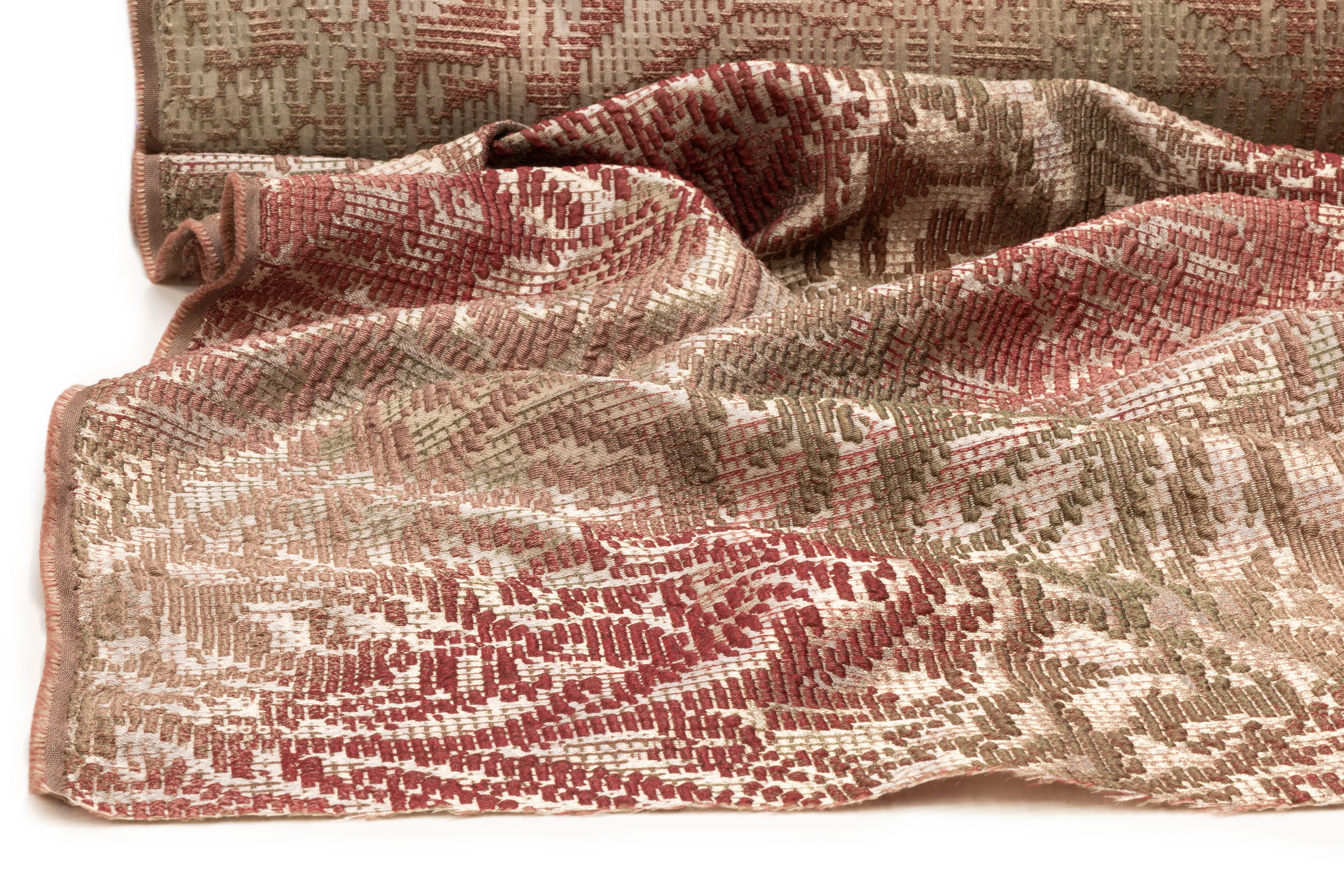 Abstract Textured Metallic Italian Brocade - Terracotta / Taupe / Olive