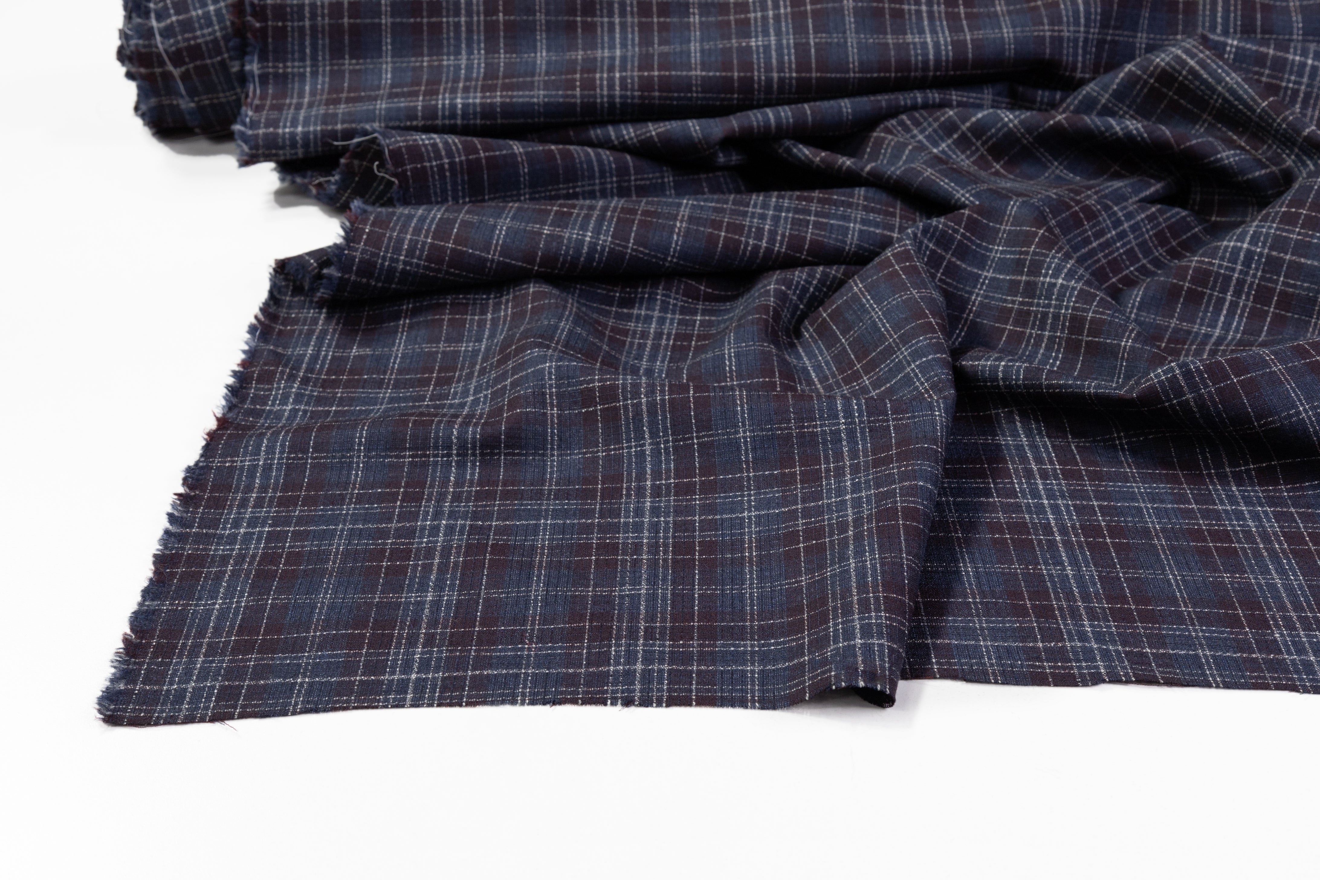 Checked Italian Wool Suiting - Navy / Burgundy / White