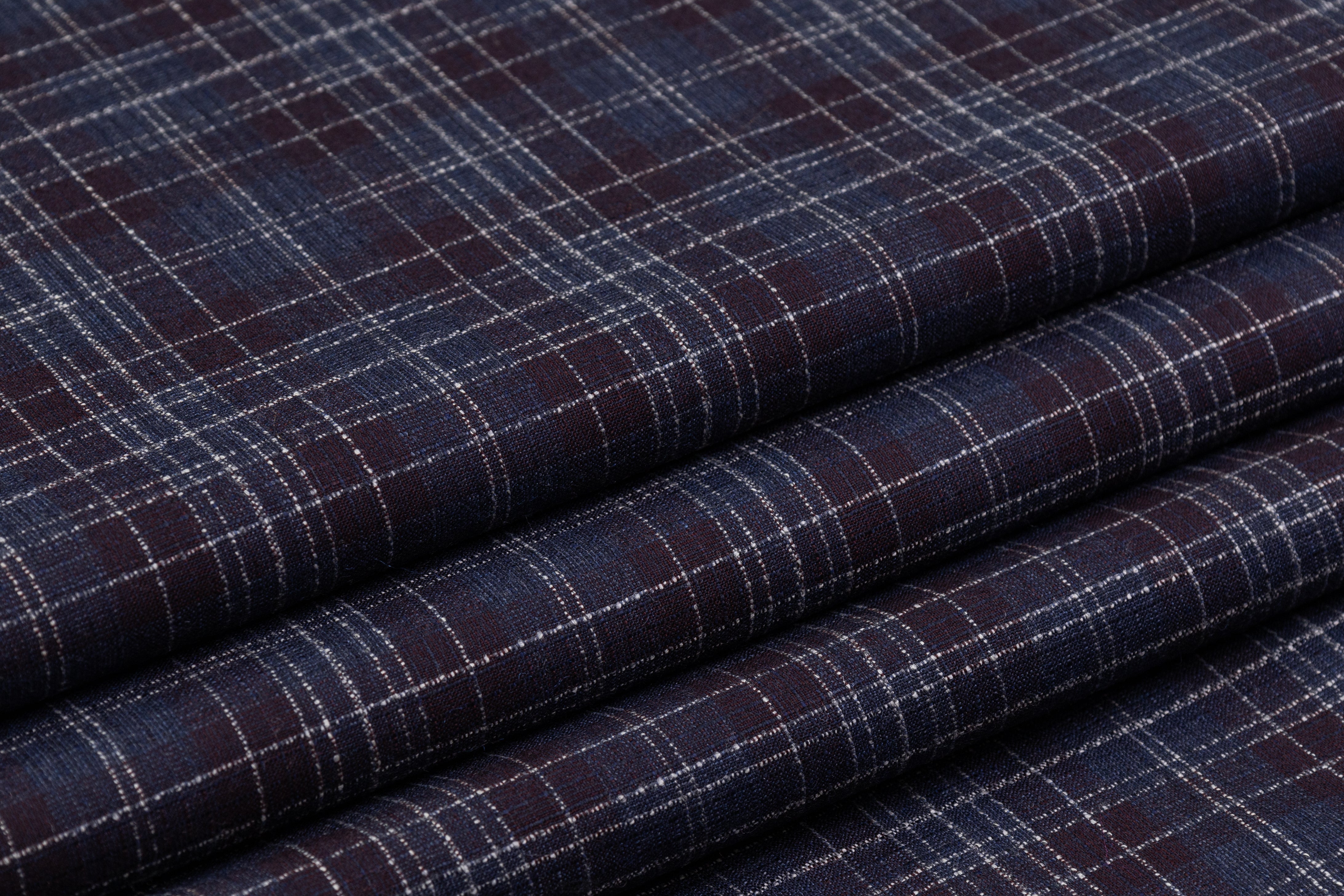 Checked Italian Wool Suiting - Navy / Burgundy / White