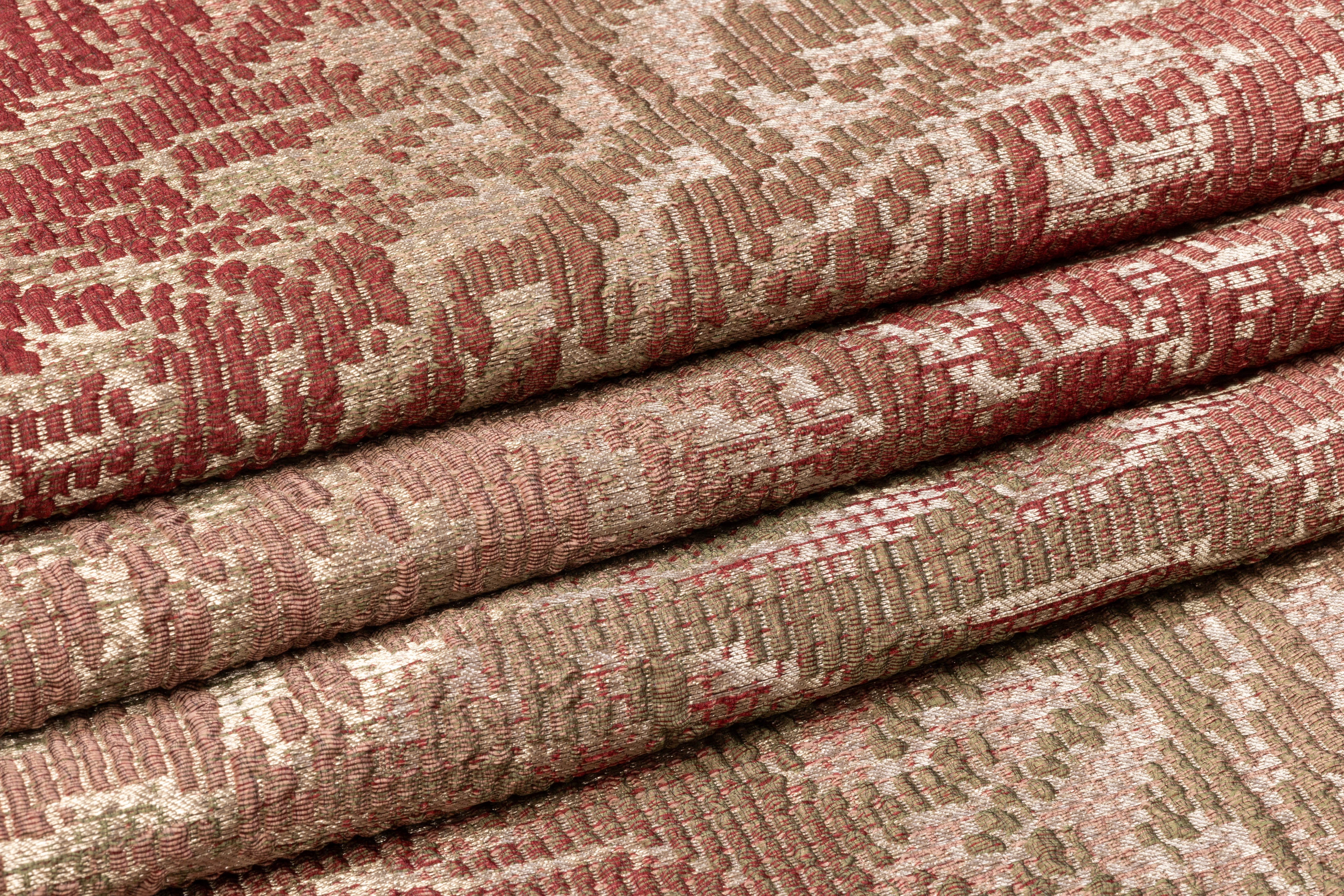 Abstract Textured Metallic Italian Brocade - Terracotta / Taupe / Olive