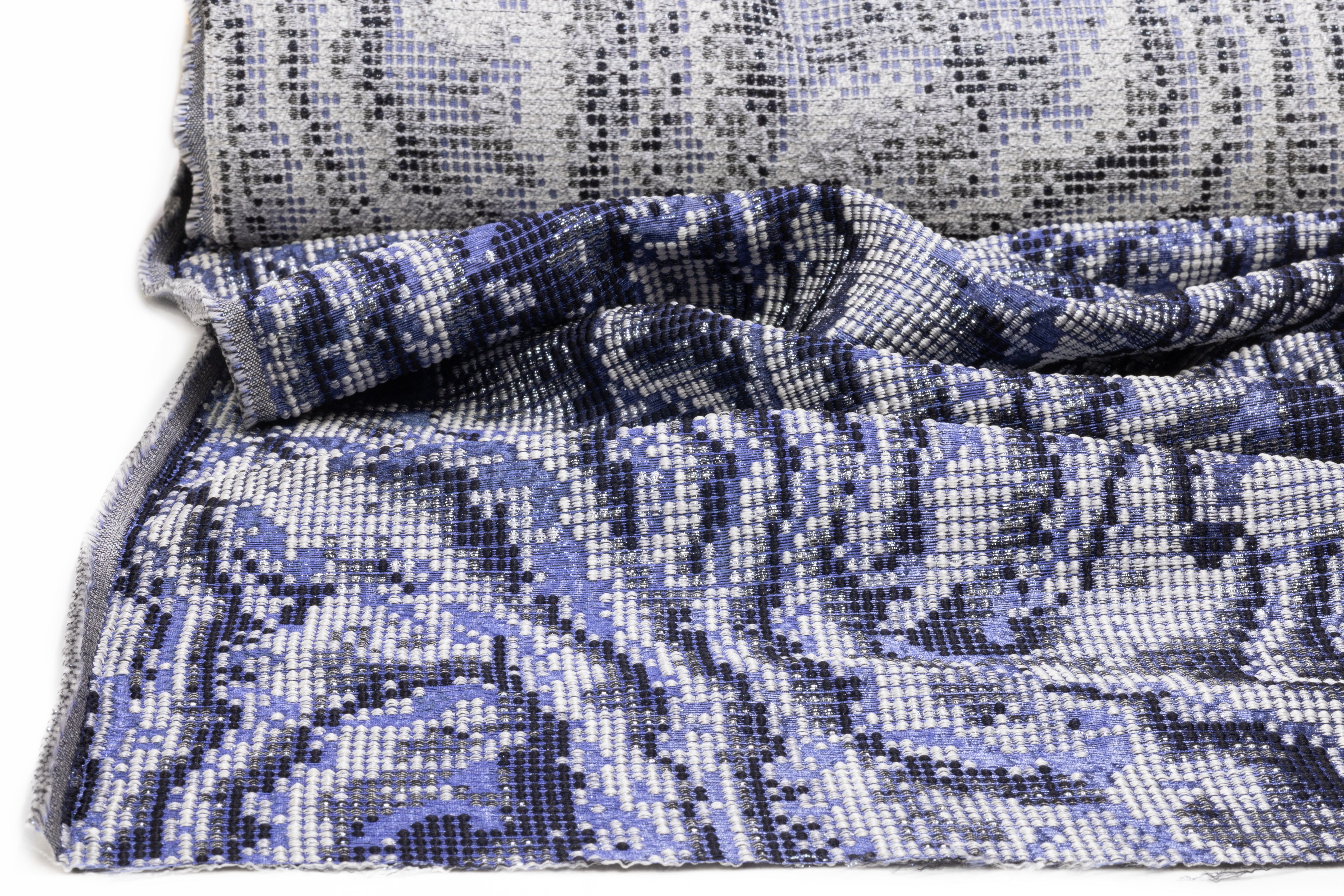Textured Metallic Italian Brocade - Blue / Silver