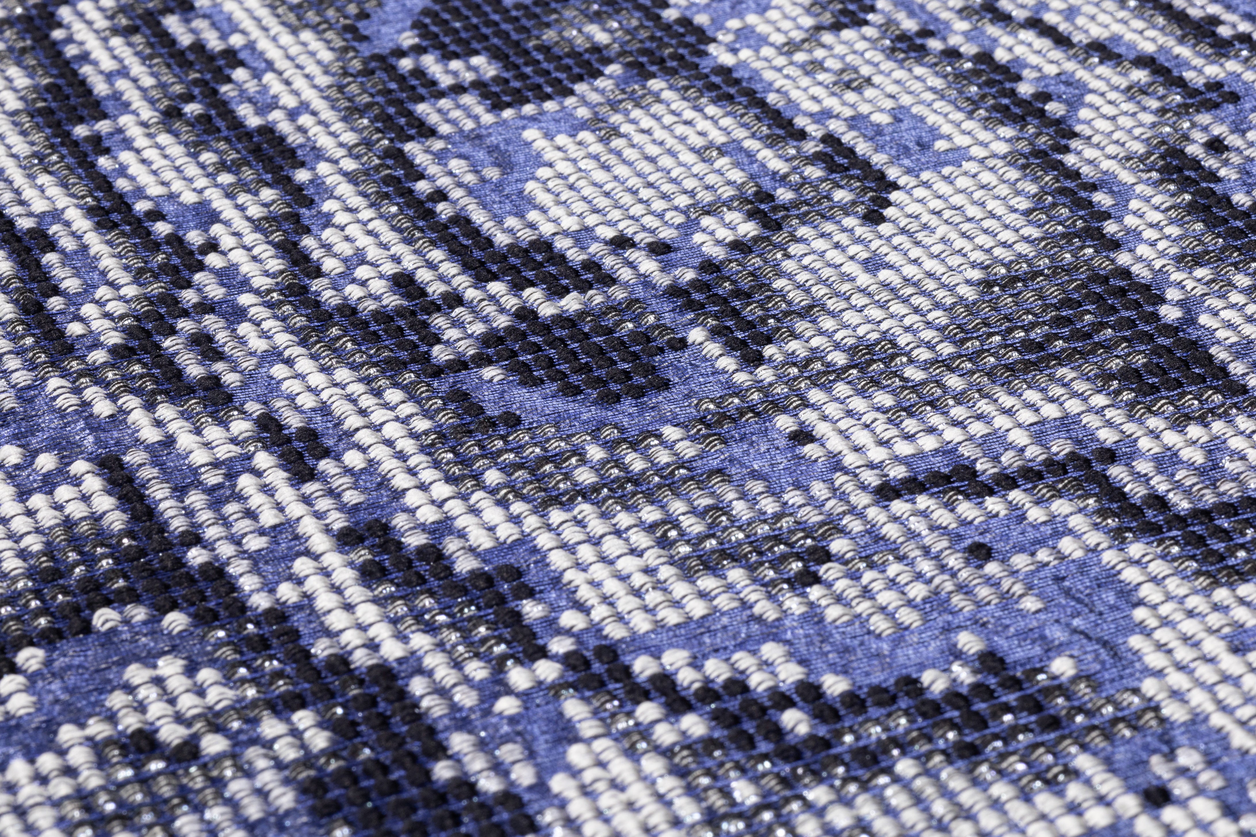 Textured Metallic Italian Brocade - Blue / Silver