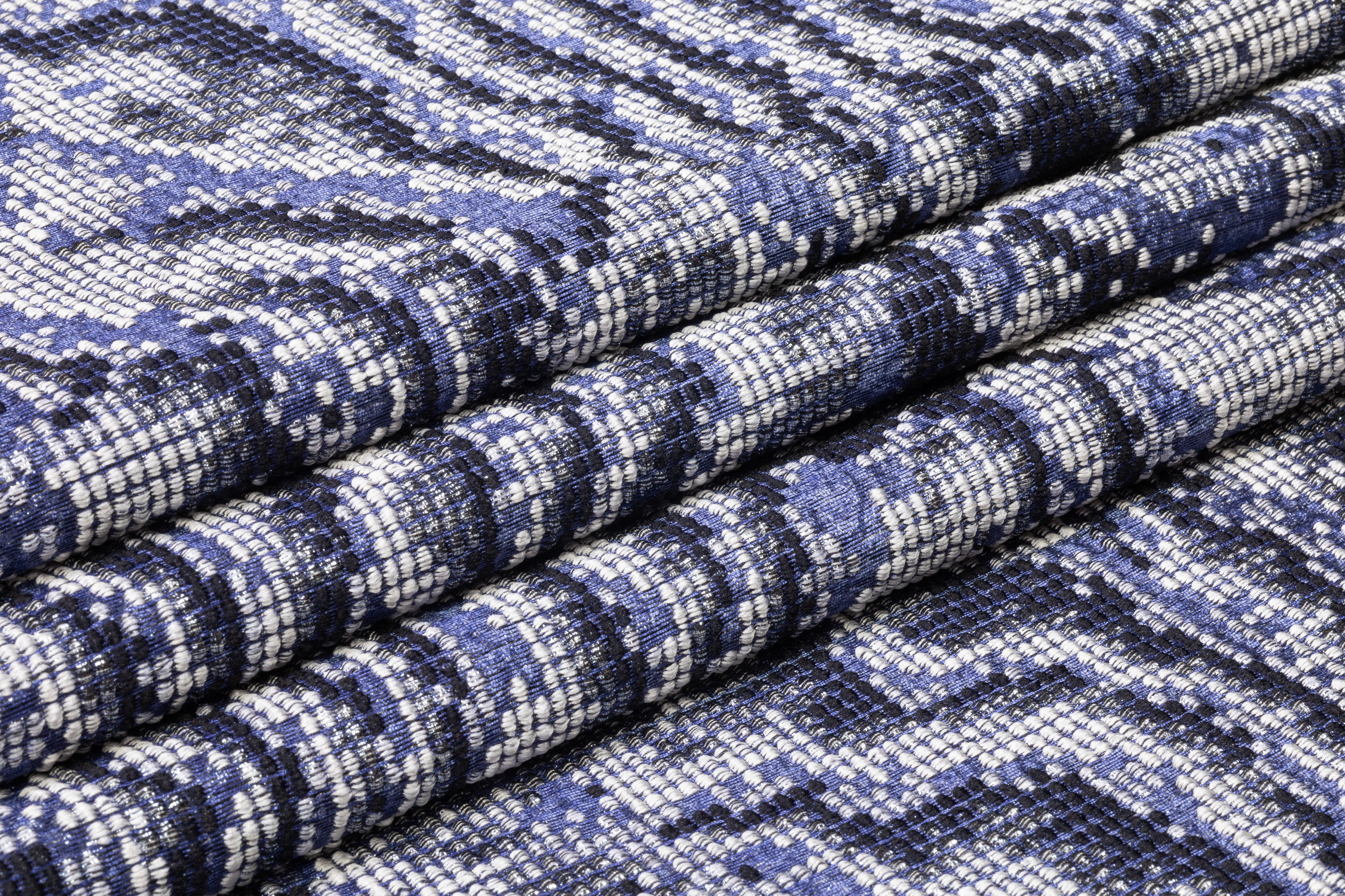 Textured Metallic Italian Brocade - Blue / Silver
