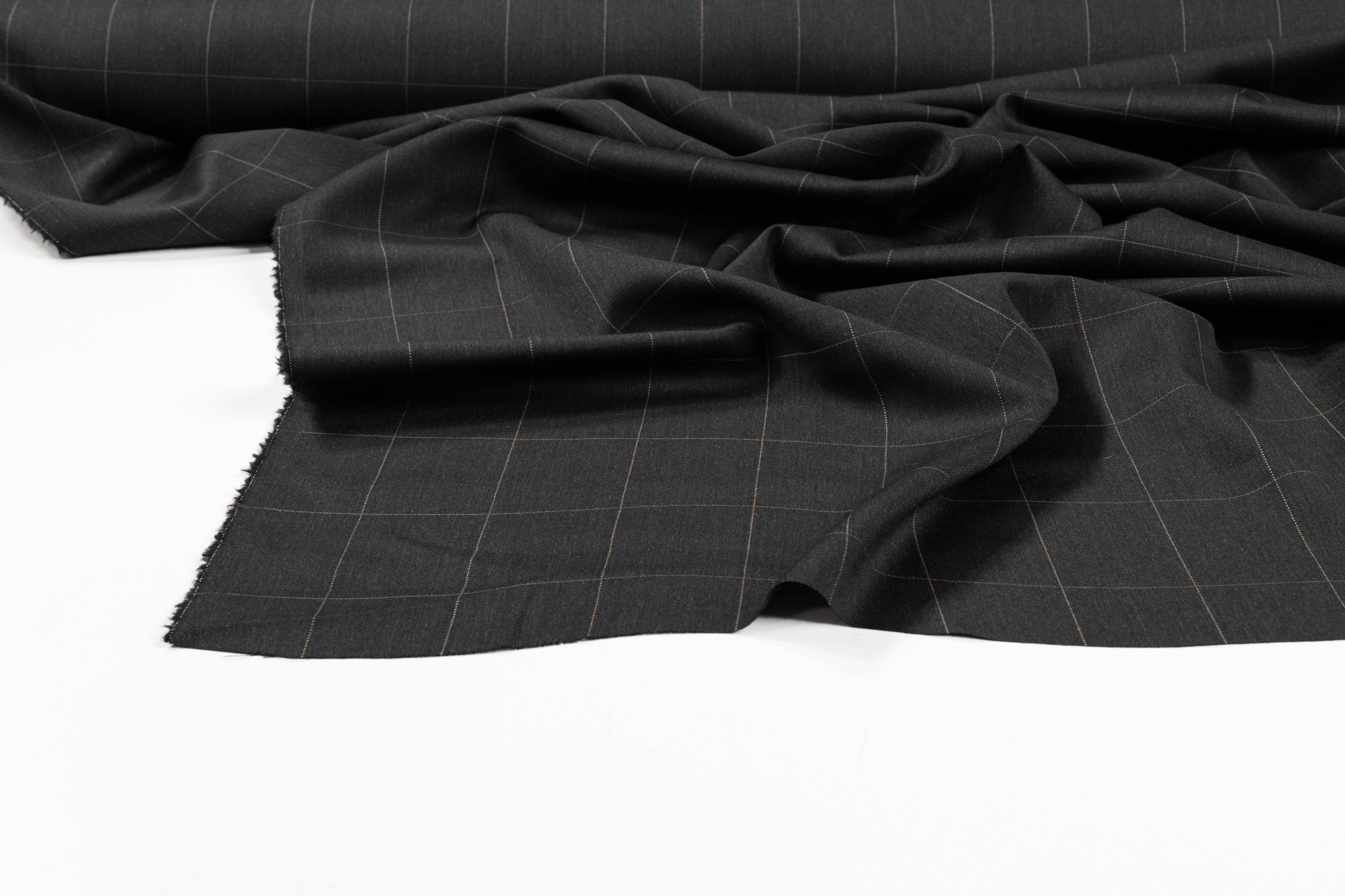 Windowpane Italian Wool Suiting - Charcoal Gray / Multicolor