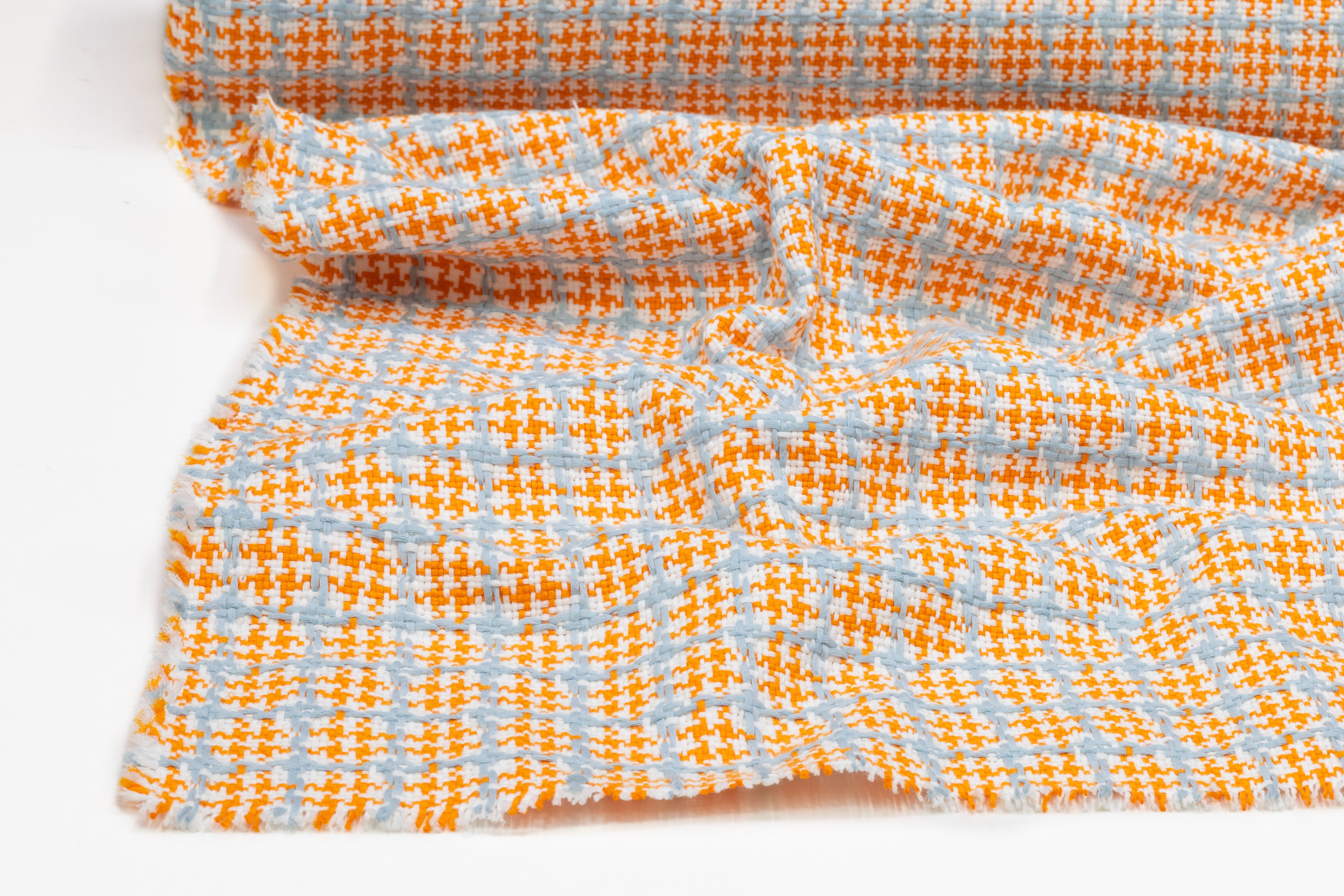 Checked Italian Cotton Tweed - Orange / Blue / White