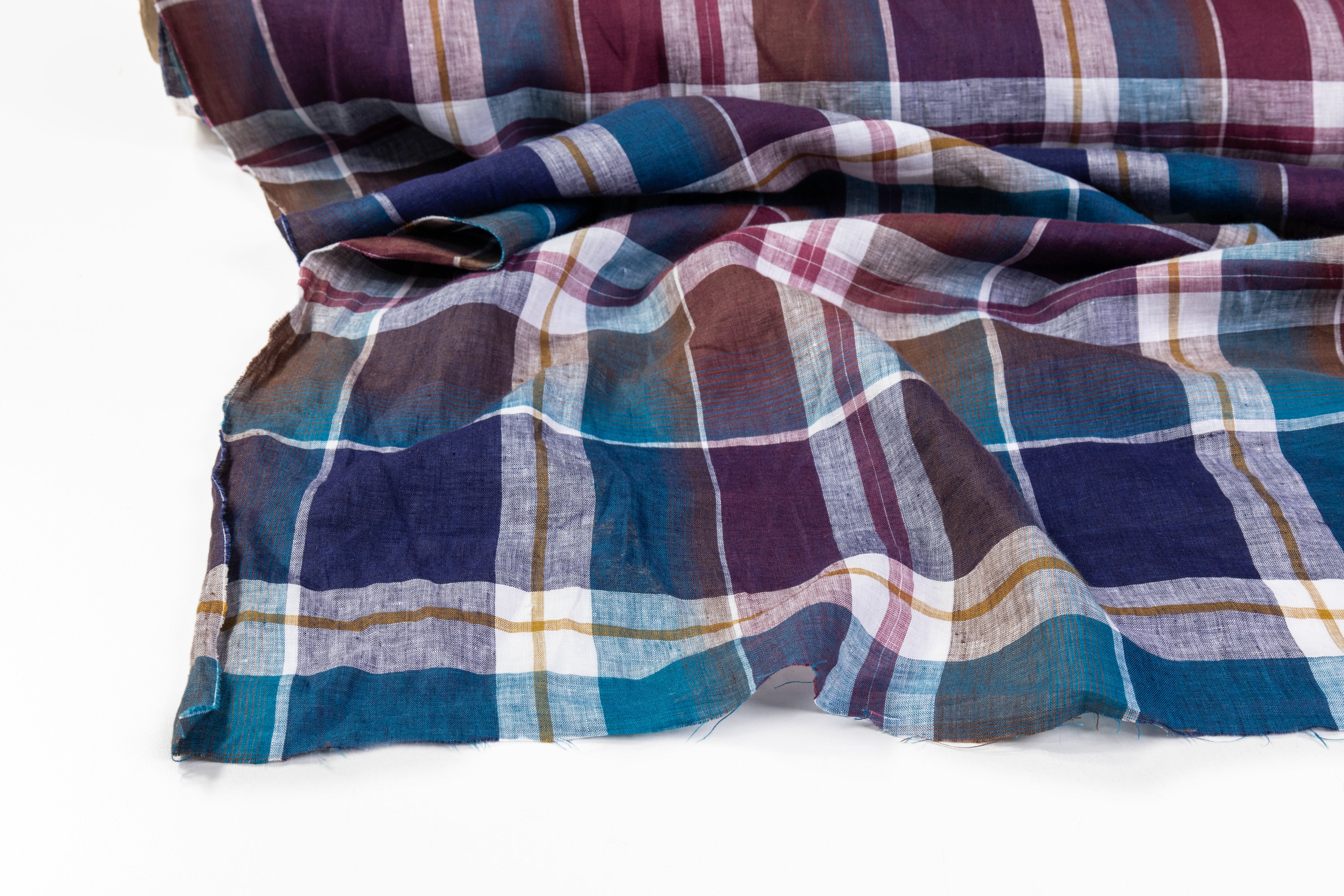 Plaid Italian Linen - Blue / Purple / Gold