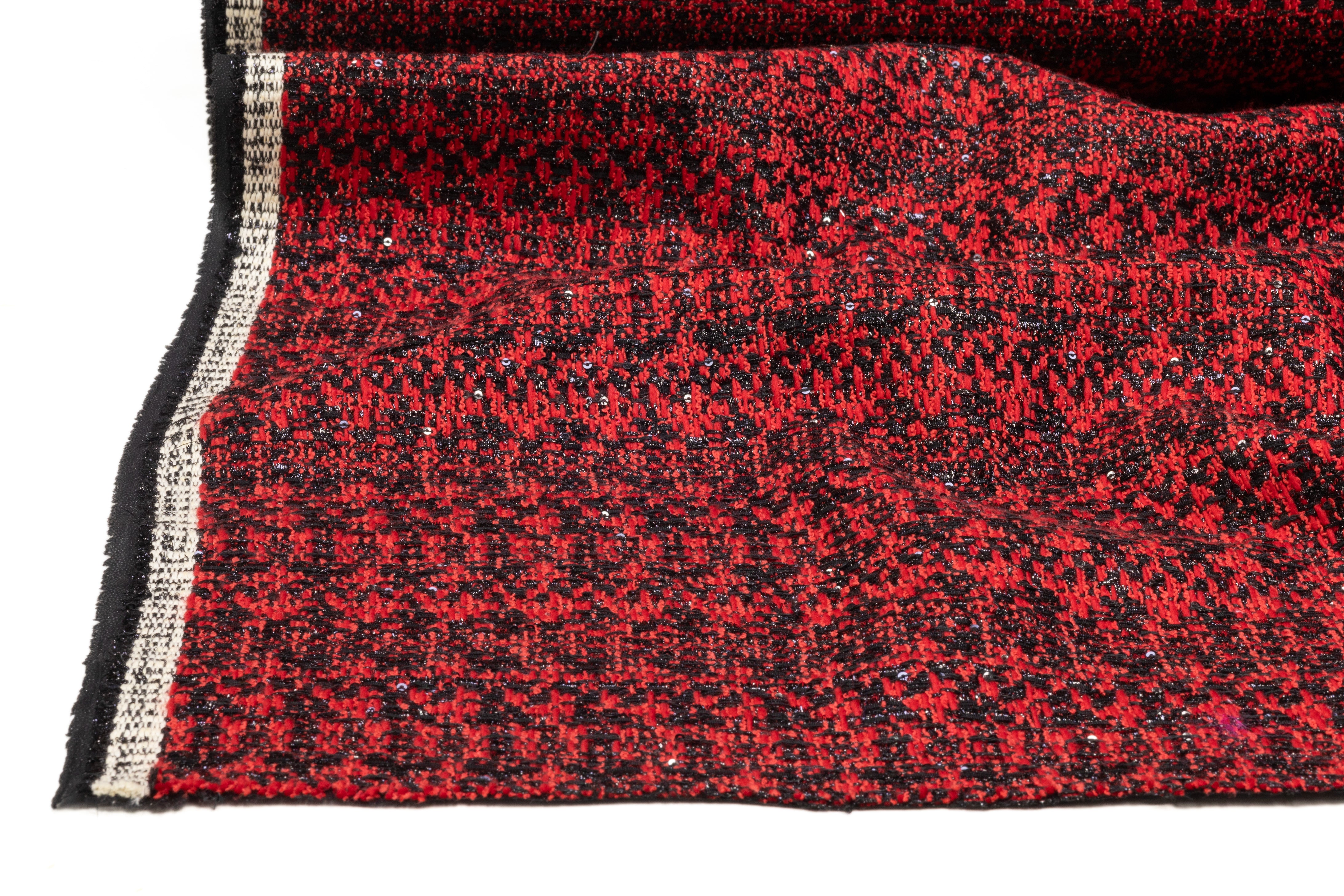 Fused Italian Wool Blend Metallic Tweed - Red / Black