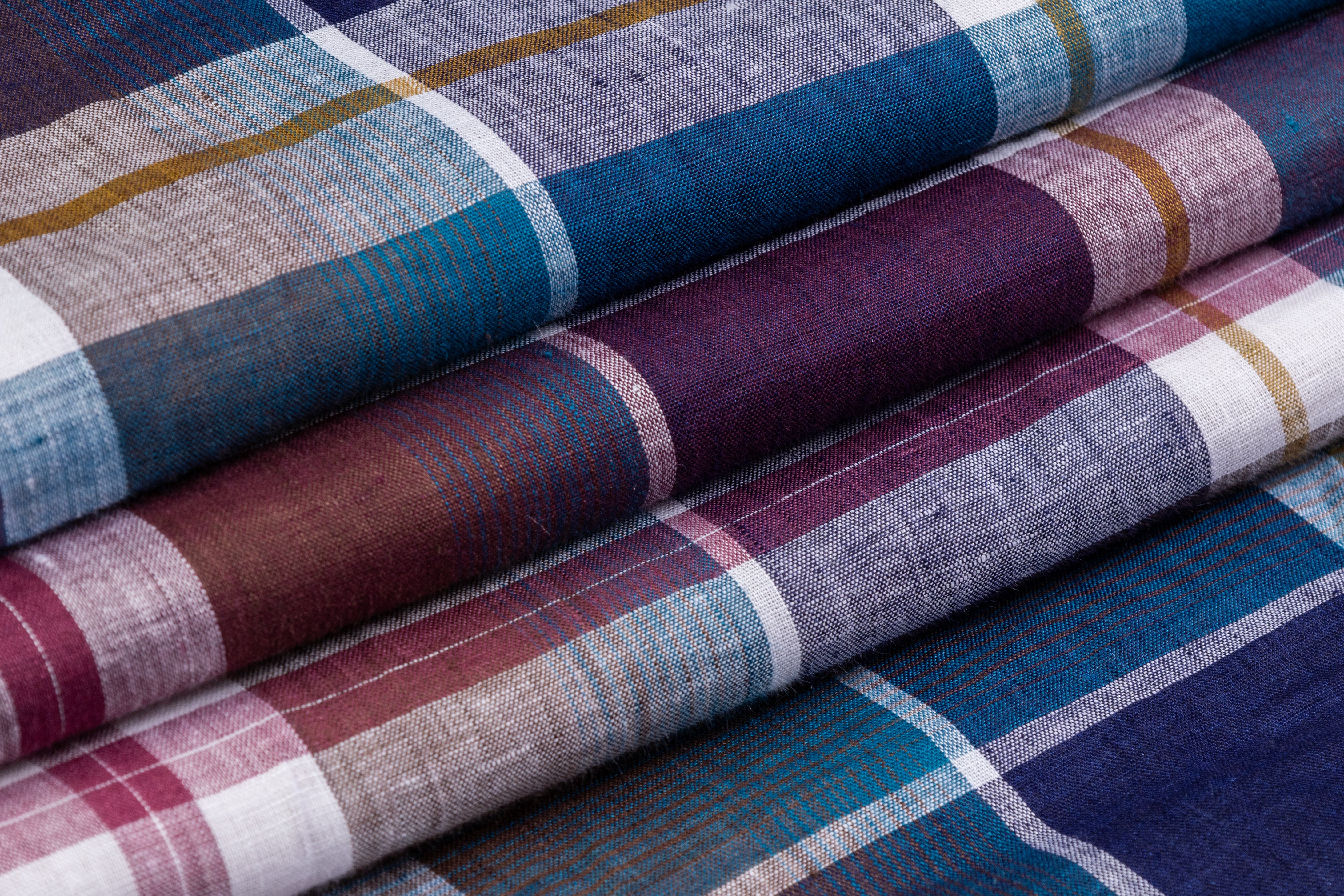 Plaid Italian Linen - Blue / Purple / Gold