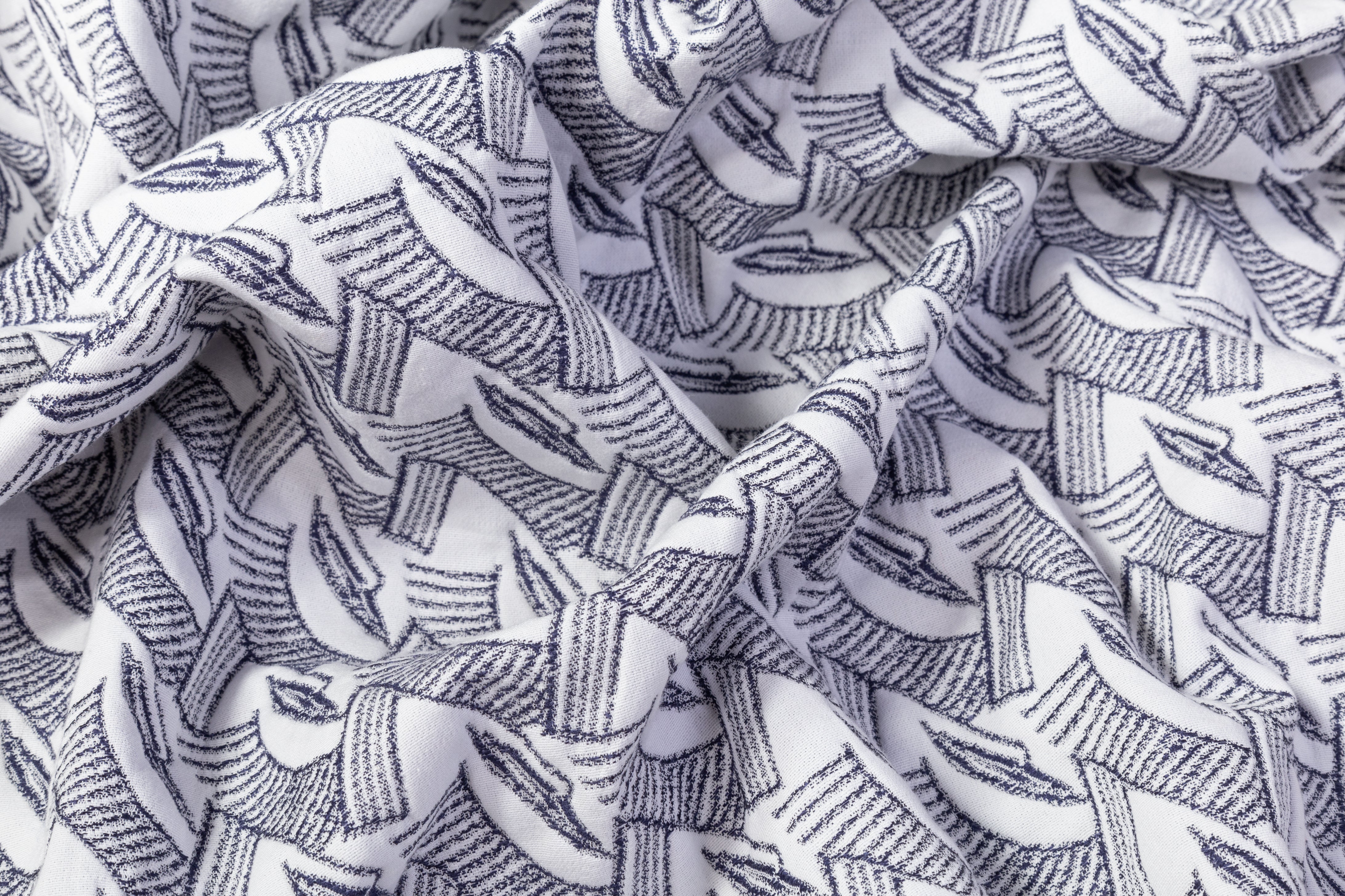 Geometric Poly Cotton Brocade - Blue / White