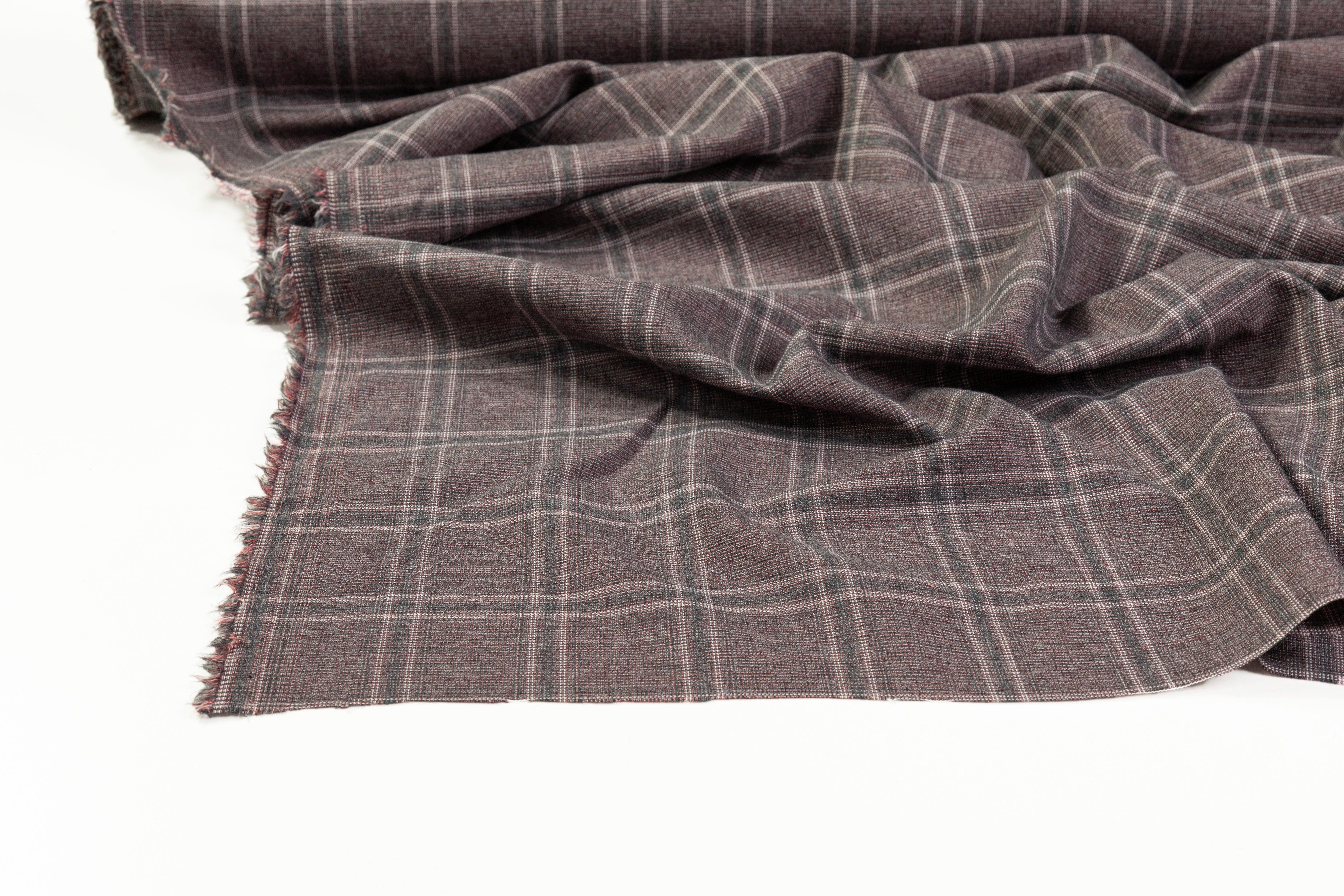Checked Italian Wool Cotton Silk Suiting - Gray / Red