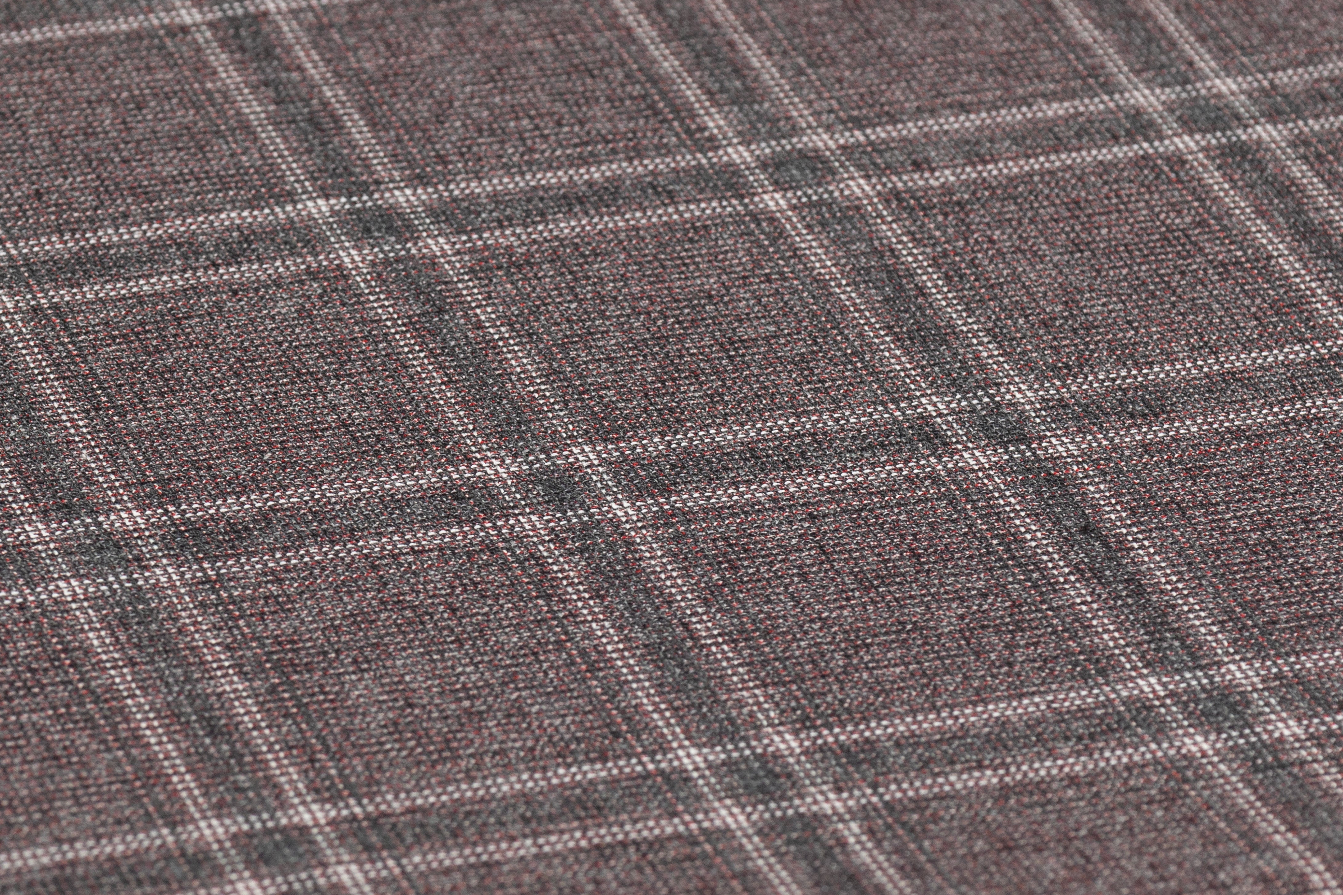 Checked Italian Wool Cotton Silk Suiting - Gray / Red