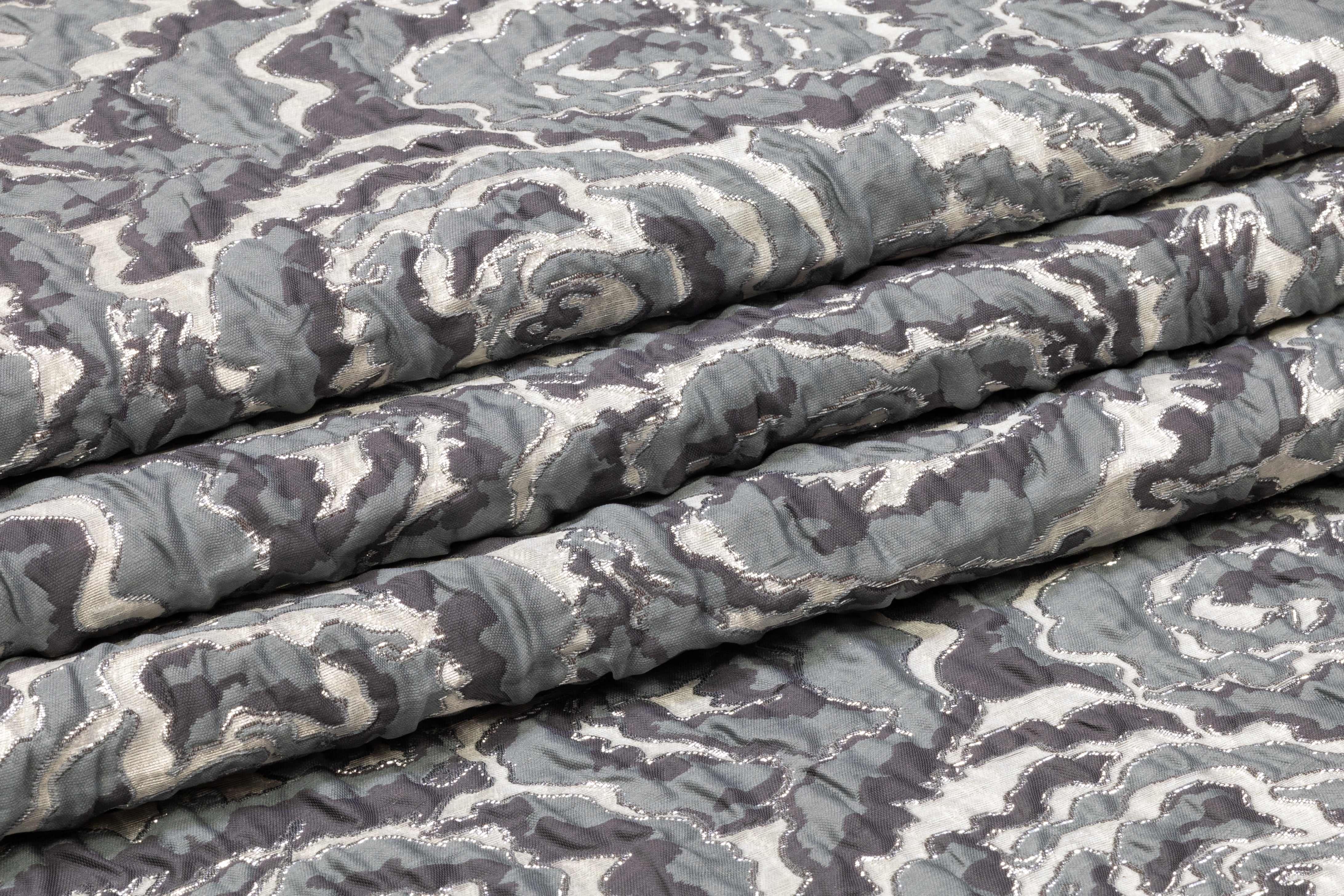 Floral Metallic Crinkled Italian Brocade - Gray / Slate Blue