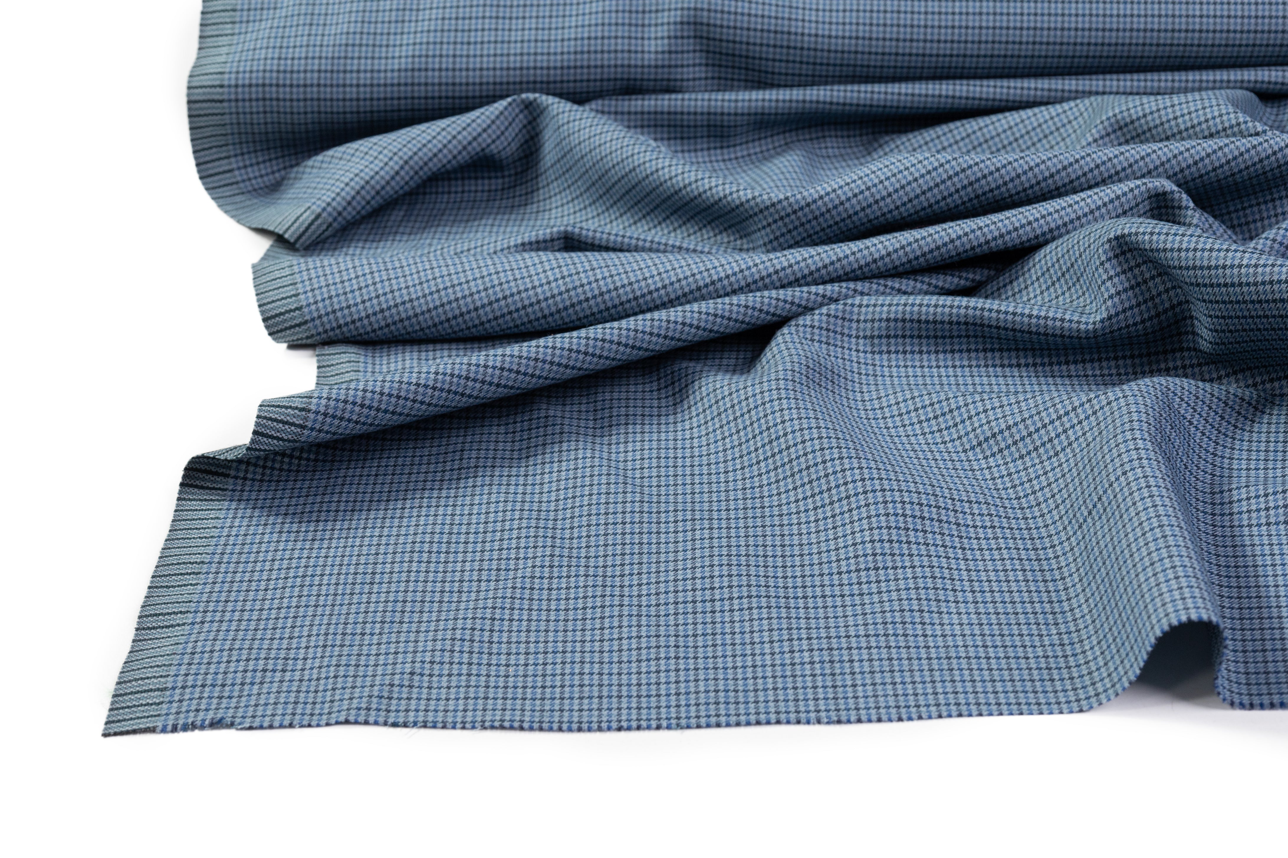 Angelico - Houndstooth Italian Poly Wool Suiting - Blue