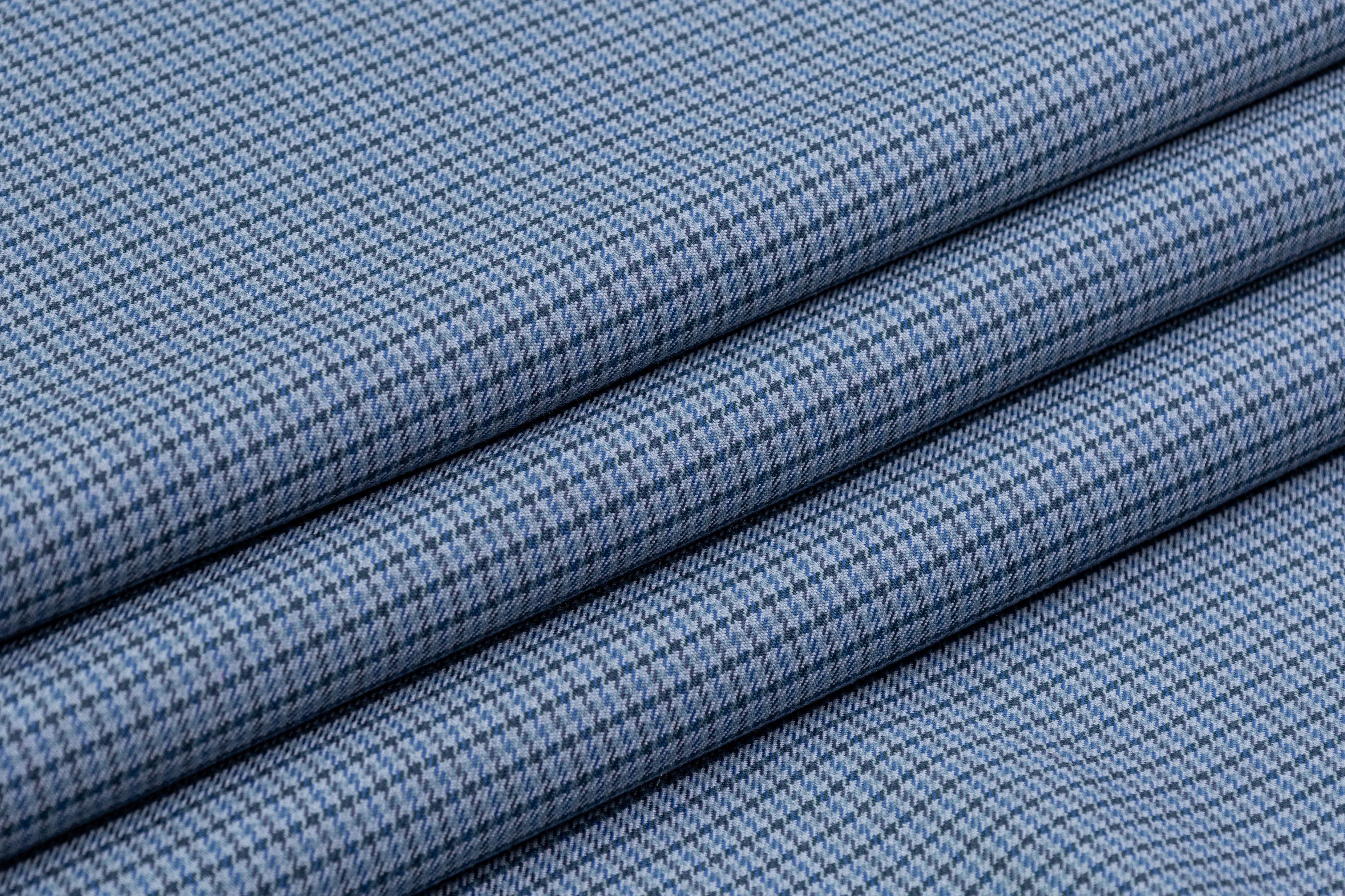 Angelico - Houndstooth Italian Poly Wool Suiting - Blue