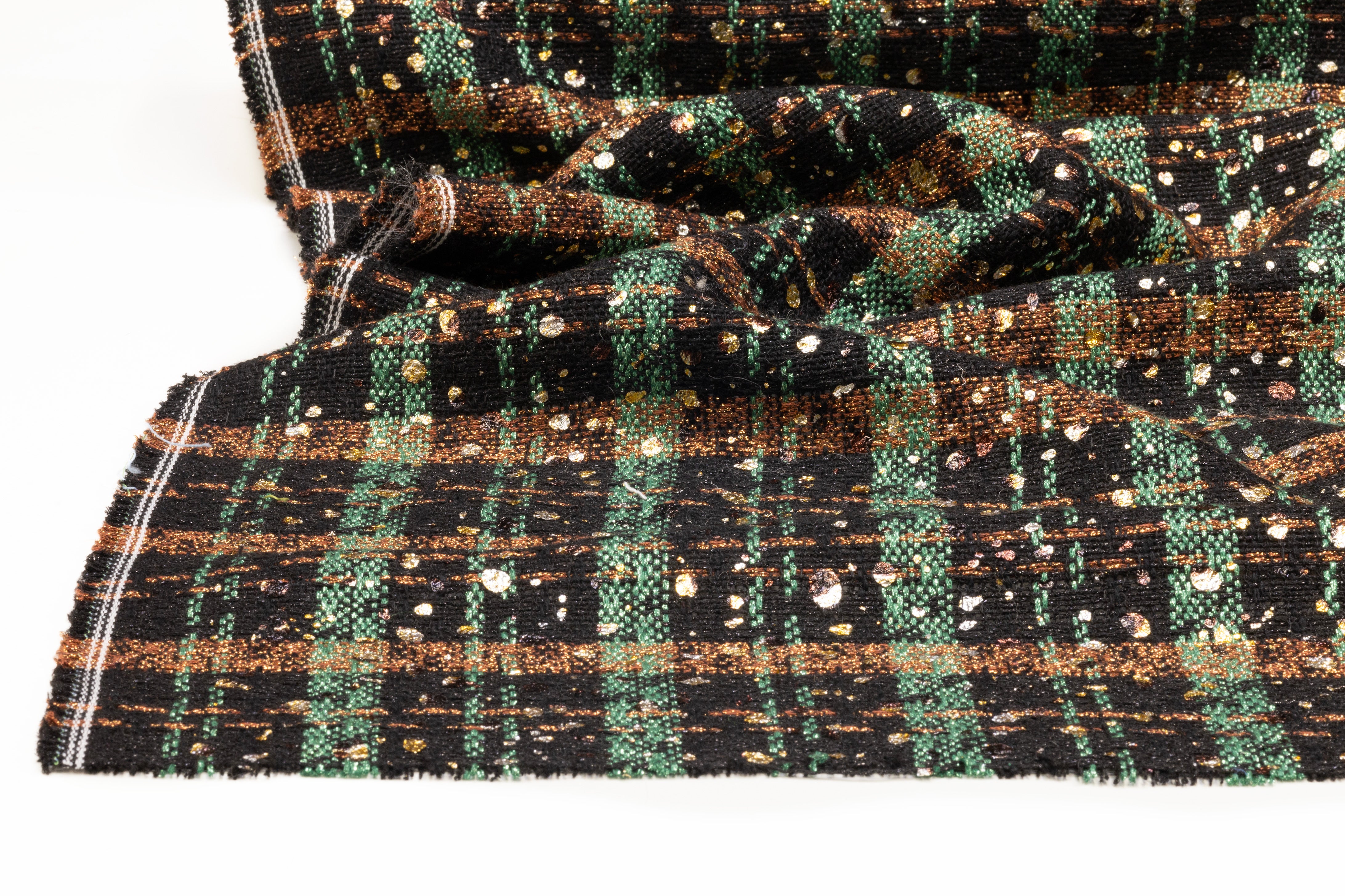 Metallic Italian Novelty Tweed - Black / Bronze / Green
