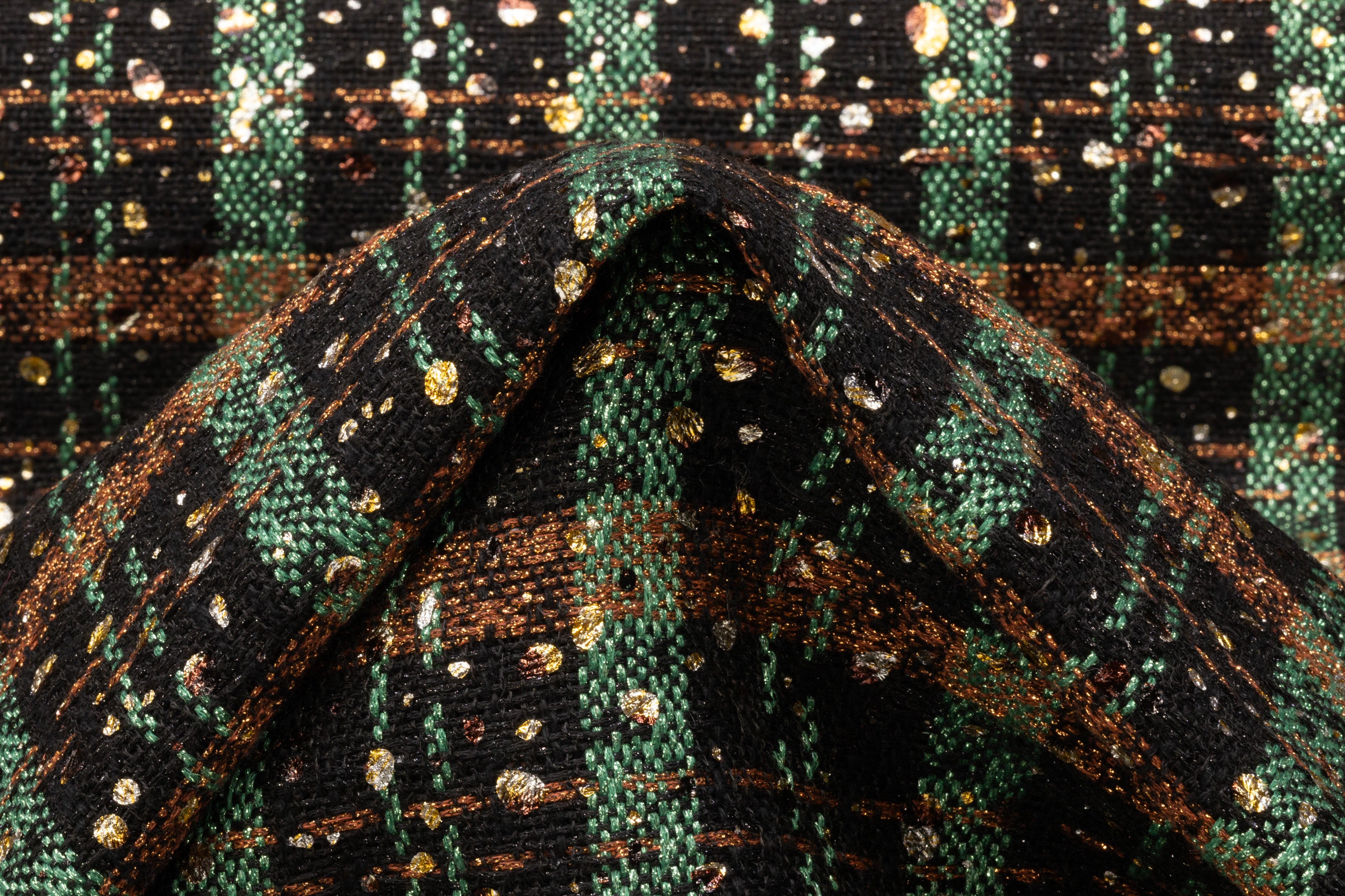 Metallic Italian Novelty Tweed - Black / Bronze / Green
