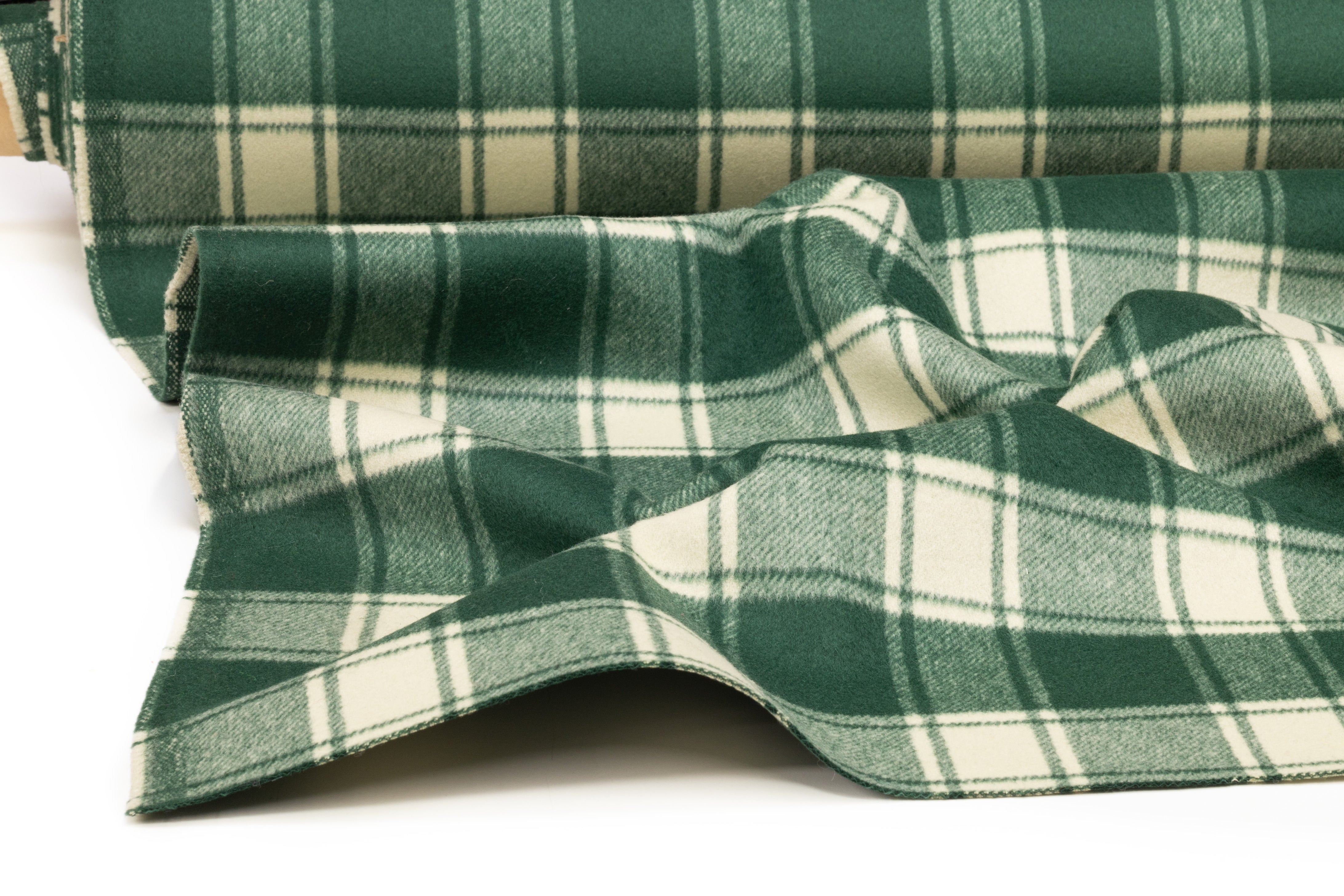 Plaid Italian Brushed Wool Coating - Green