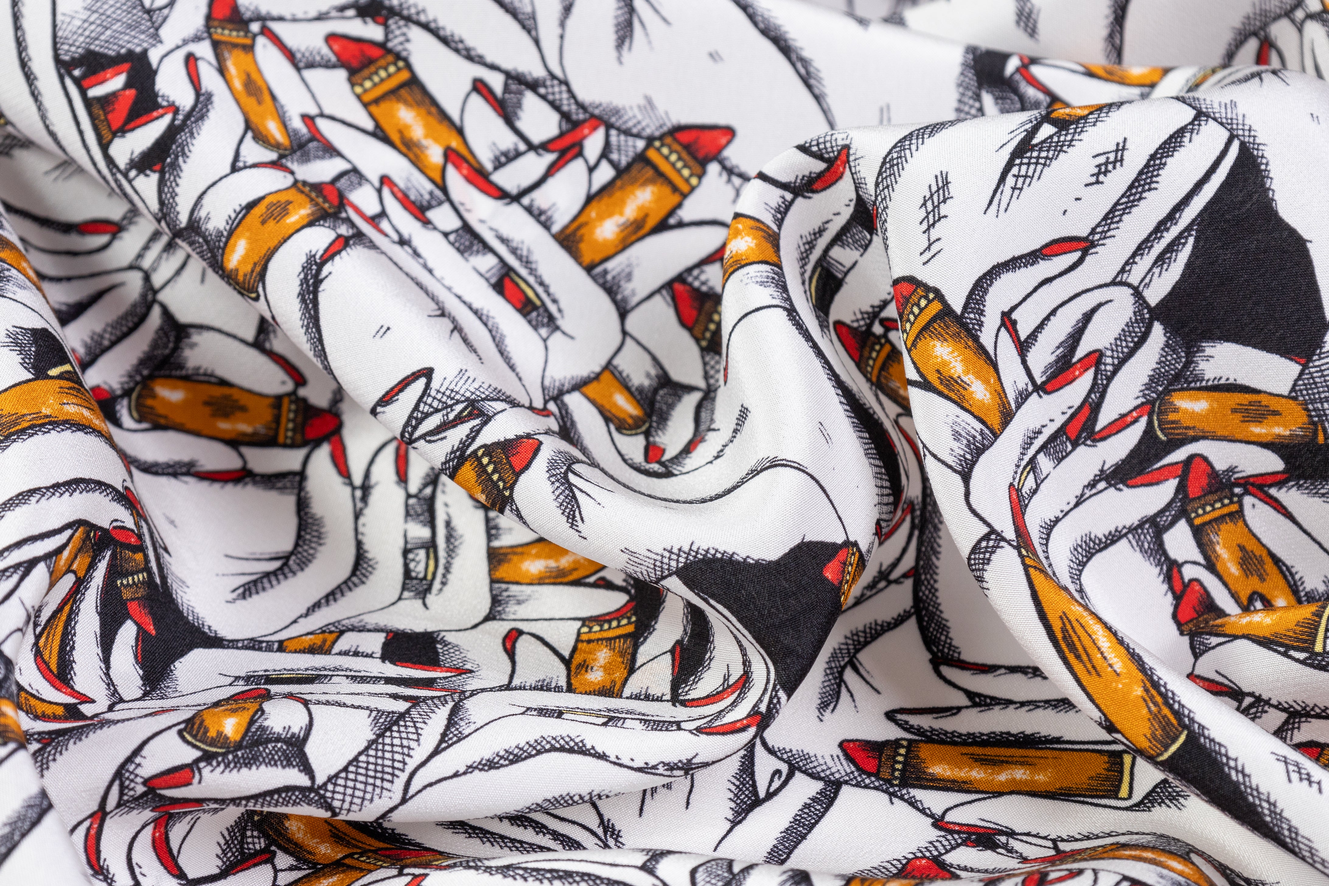 Valentino - Italian Silk Crepe de Chine - White / Black / Gold / Red