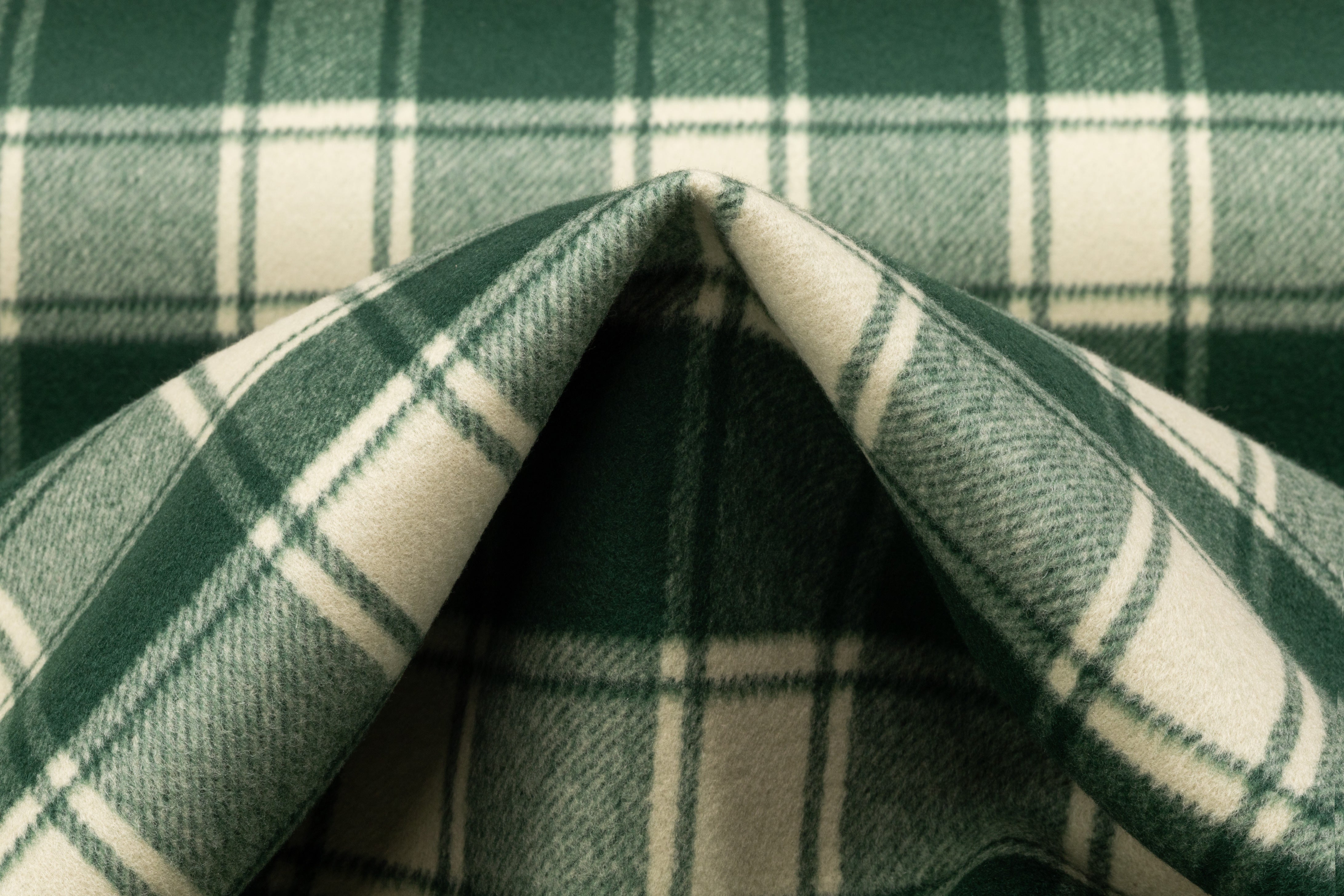 Plaid Italian Brushed Wool Coating - Green