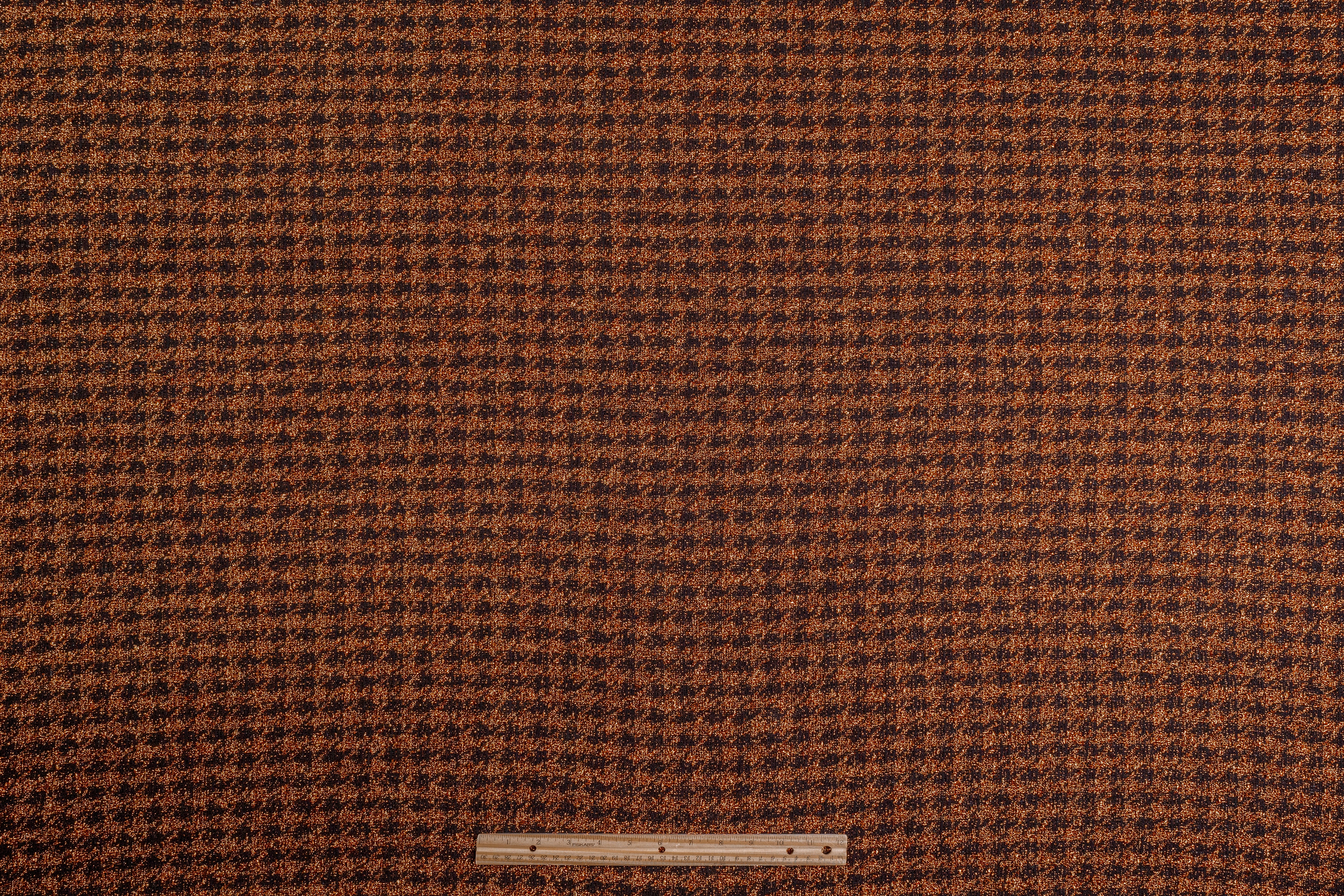 Metallic Italian Mini Houndstooth Tweed - Copper / Black