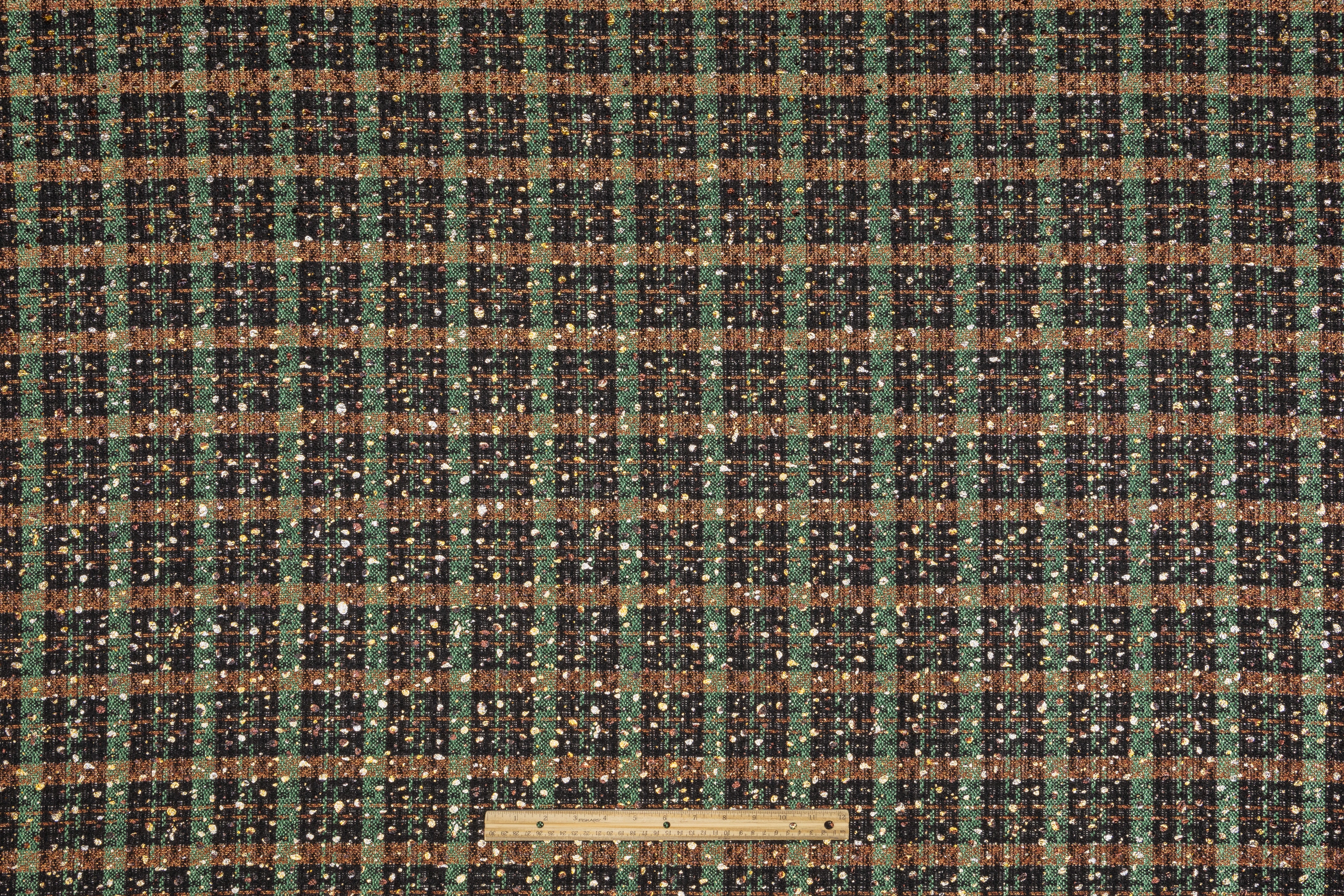 Metallic Italian Novelty Tweed - Black / Bronze / Green