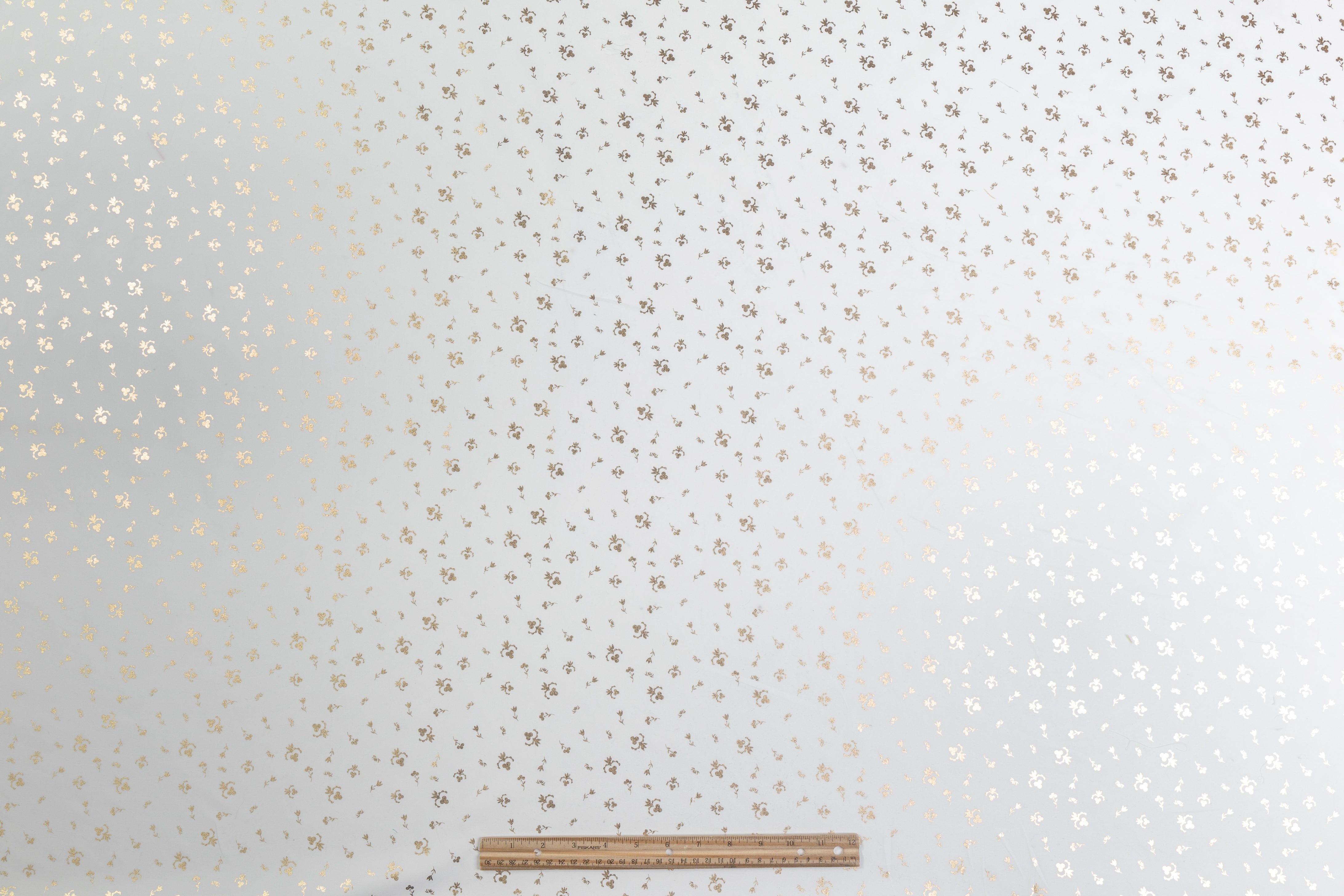 Floral Laminated Cotton Shirting - White / Gold