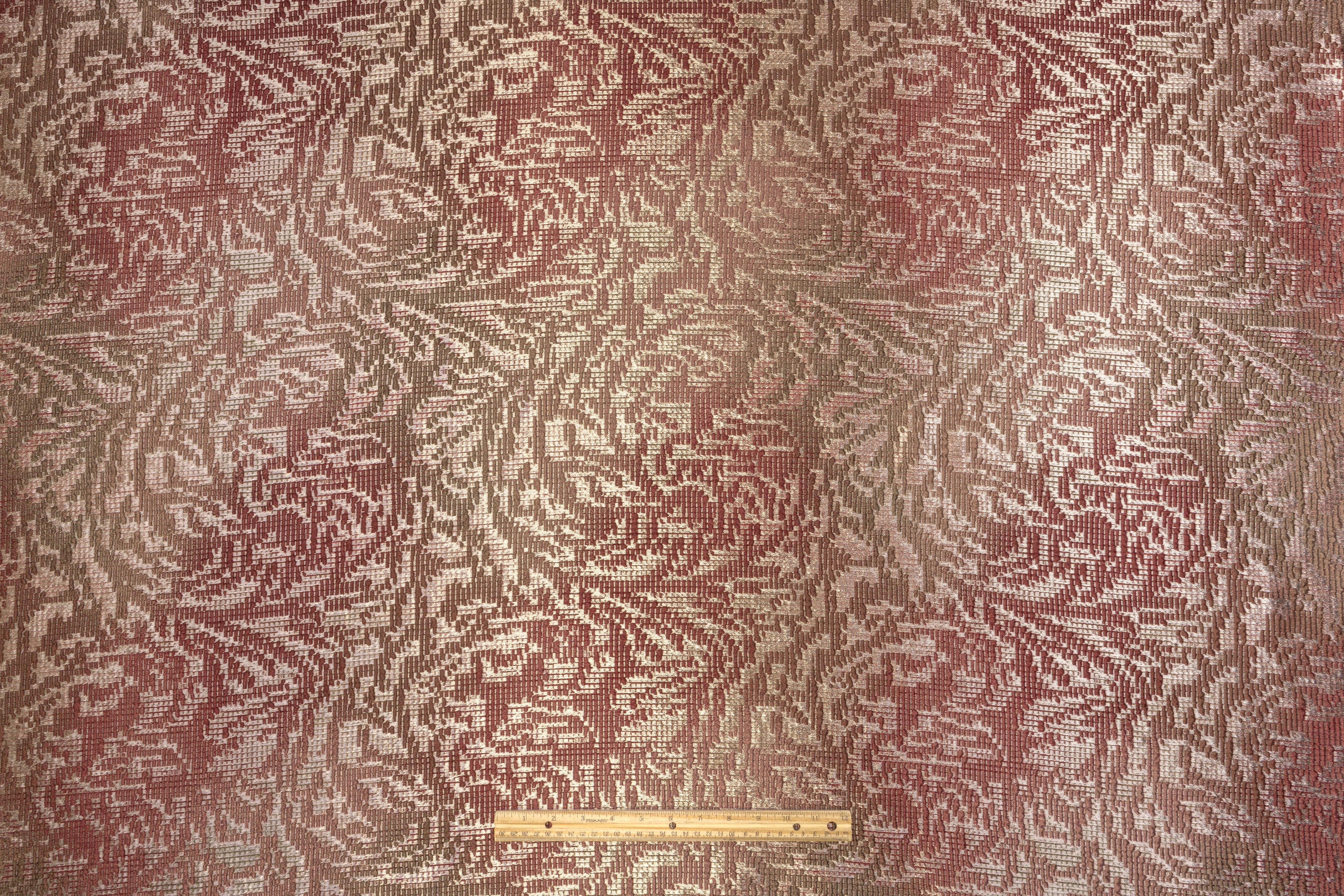 Abstract Textured Metallic Italian Brocade - Terracotta / Taupe / Olive