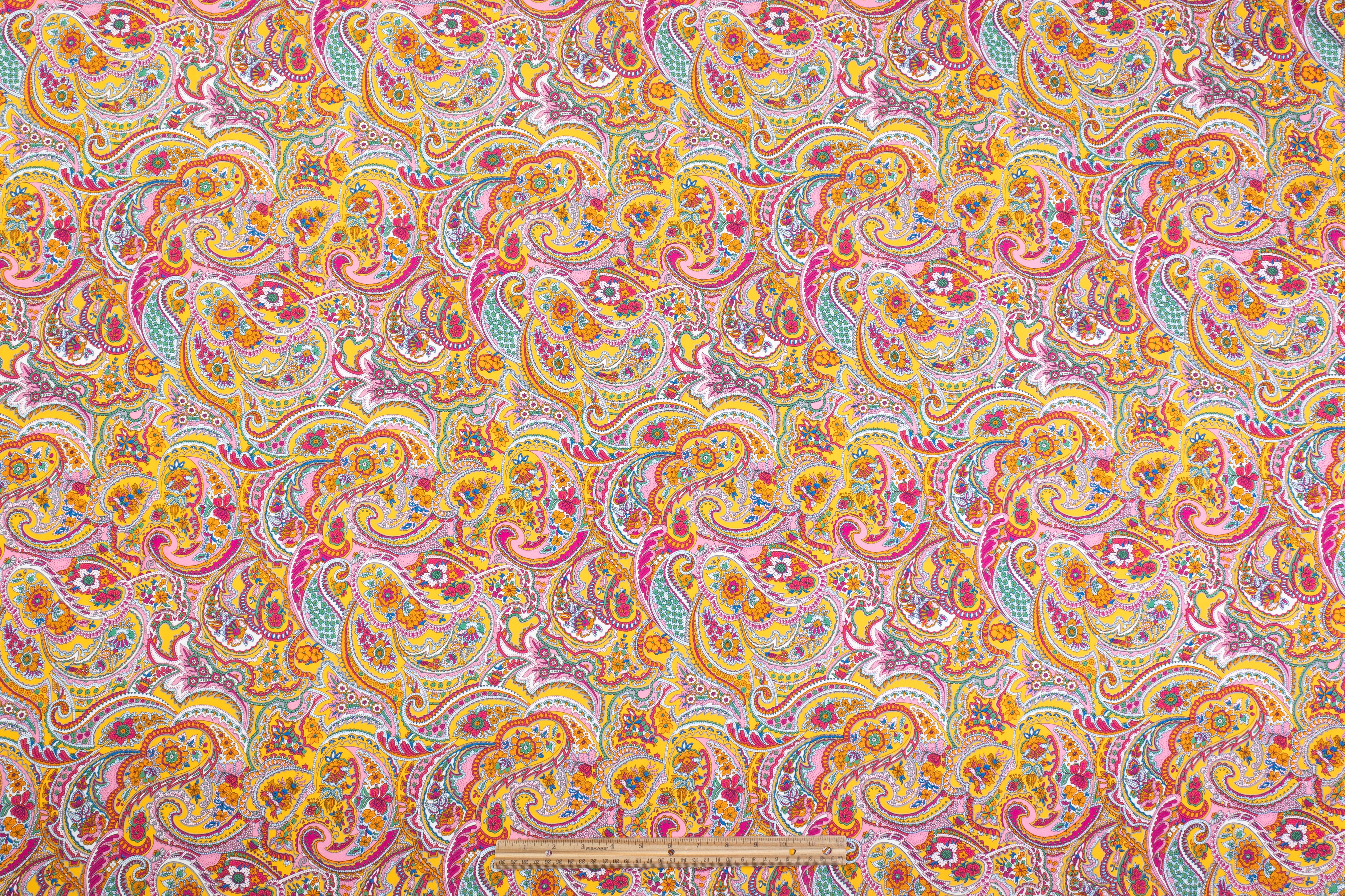 Paisley Italian Viscose Challis - Yellow / Pink