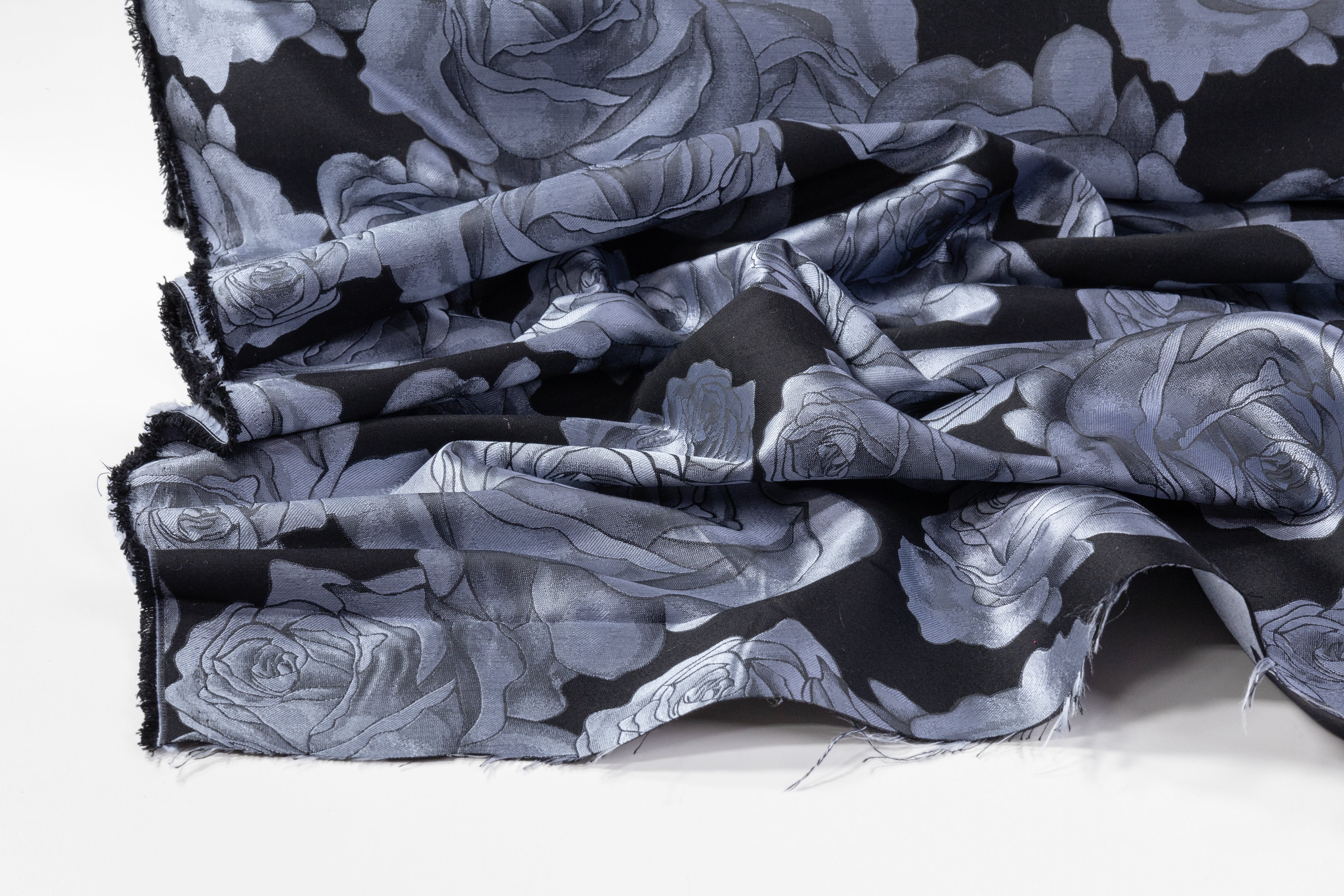 Rose Floral Brocade - Gray / Black