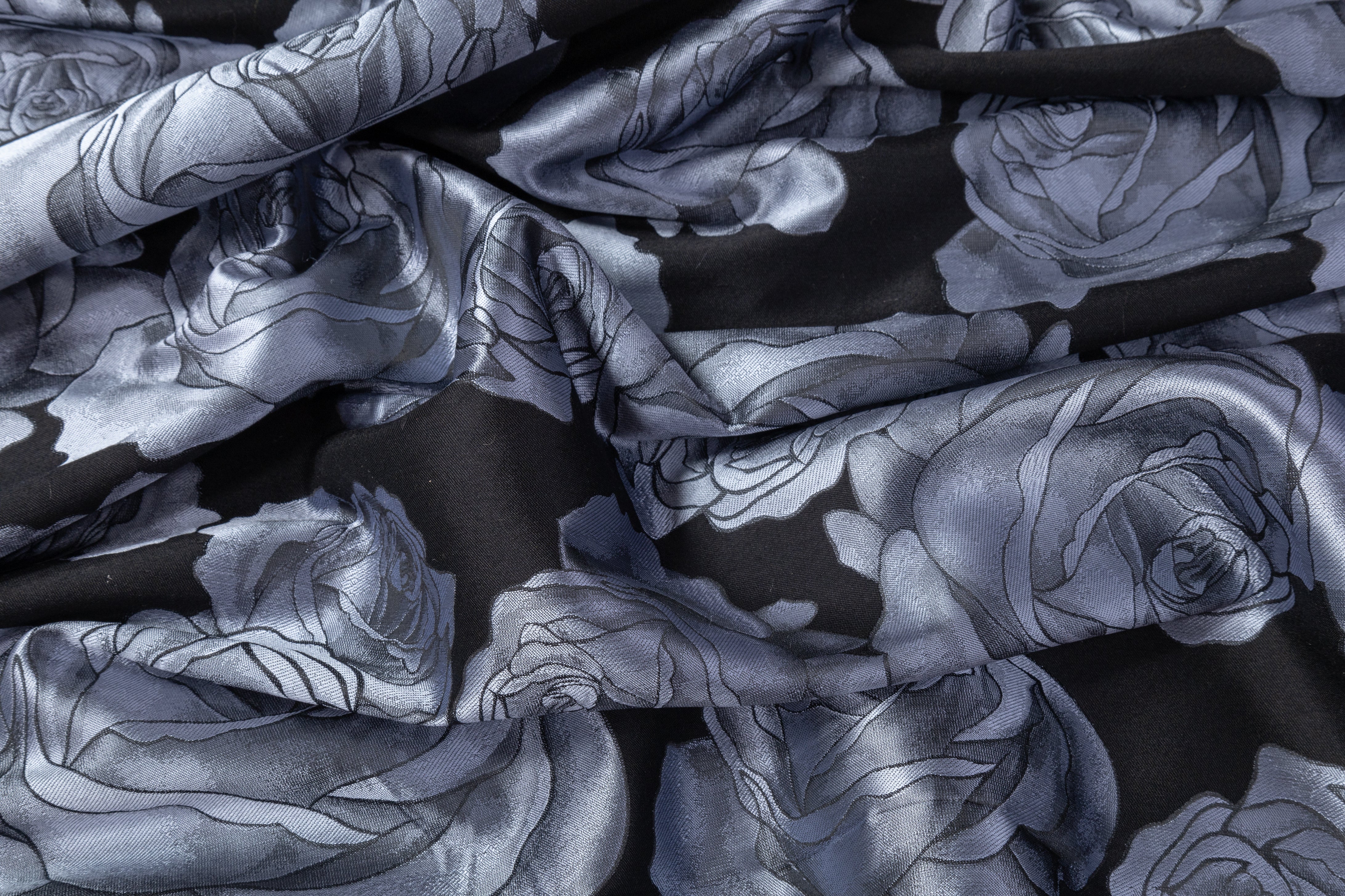 Rose Floral Brocade - Gray / Black