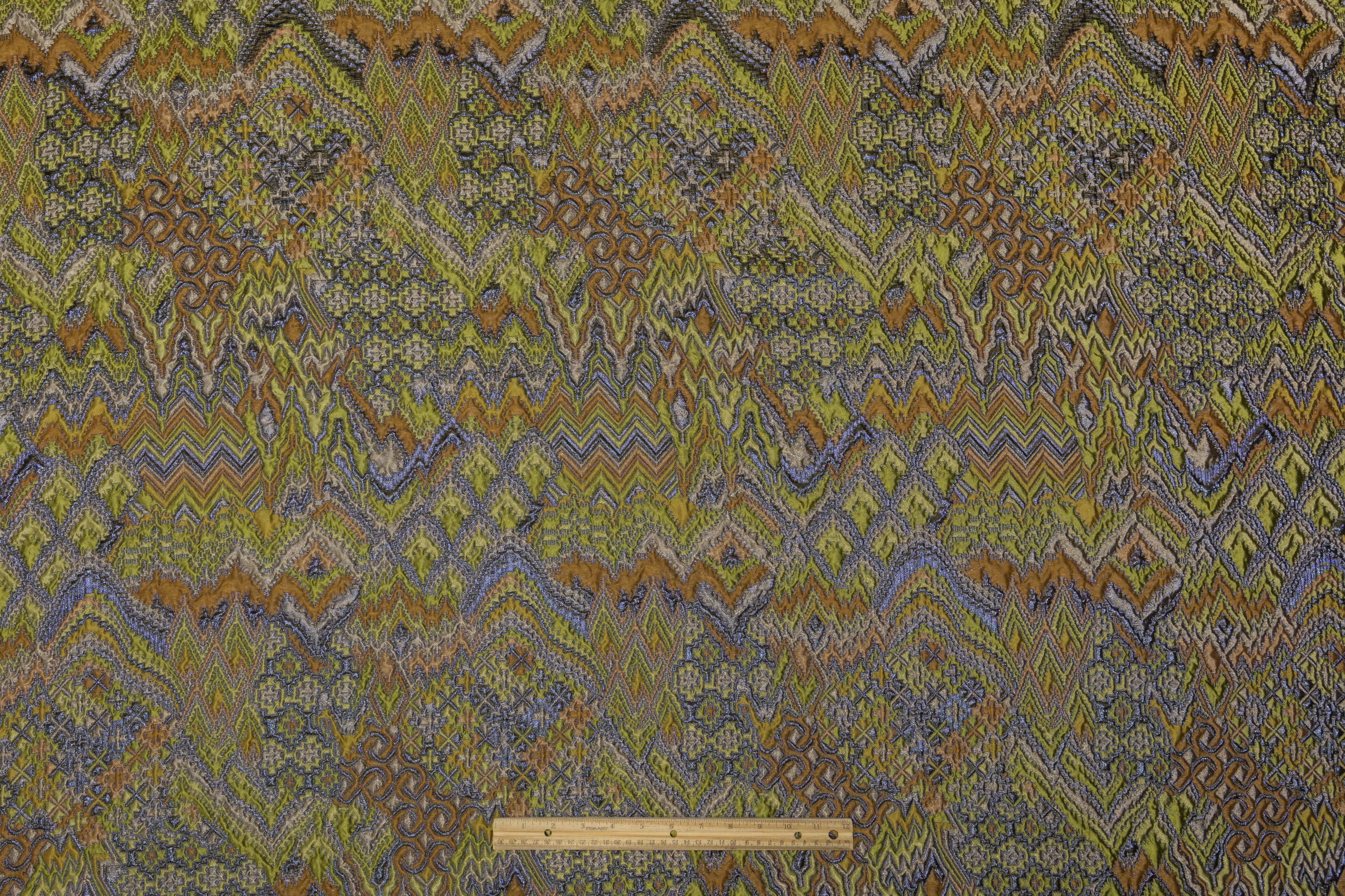 Abstract Metallic Italian Brocade - Green / Brown