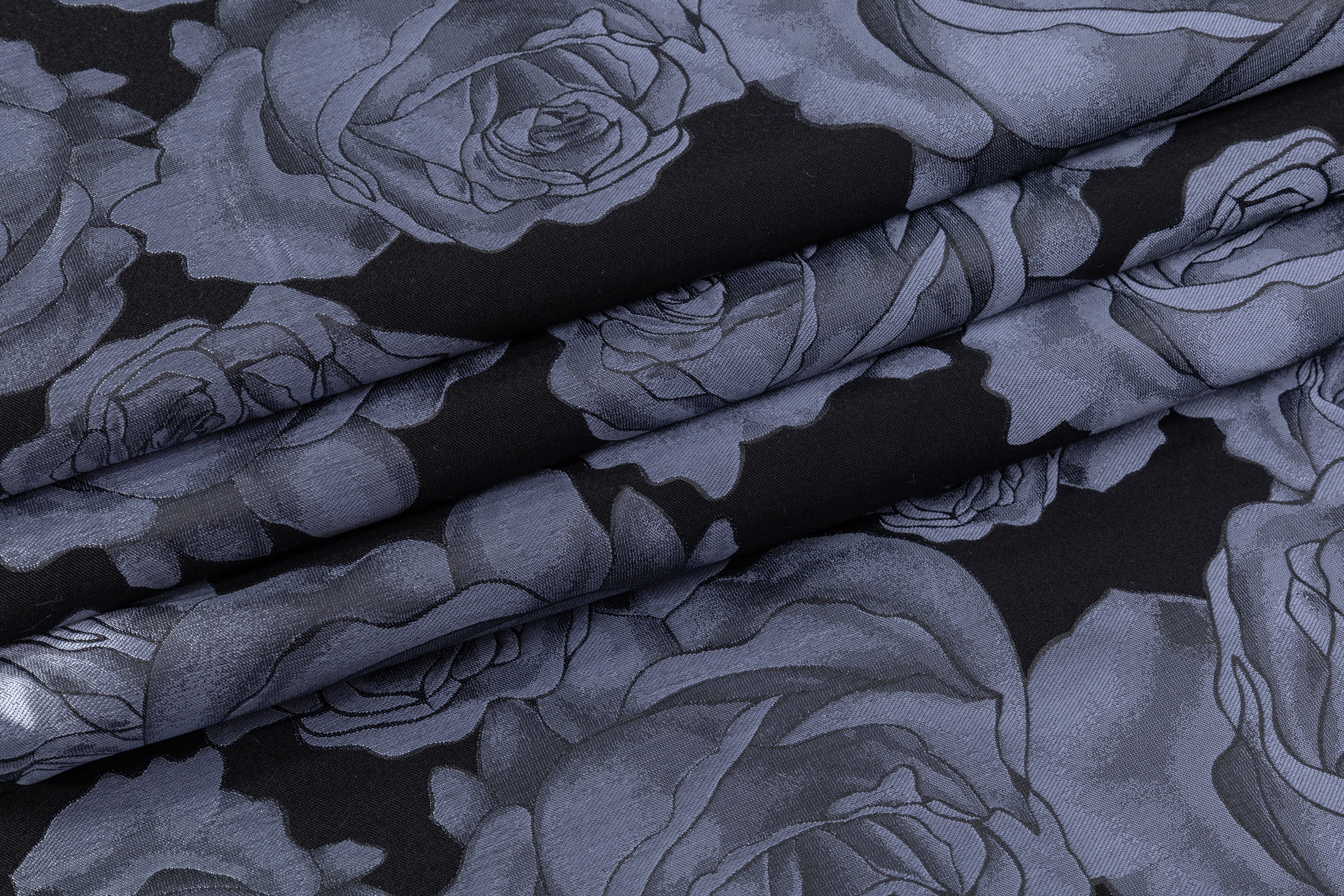Rose Floral Brocade - Gray / Black