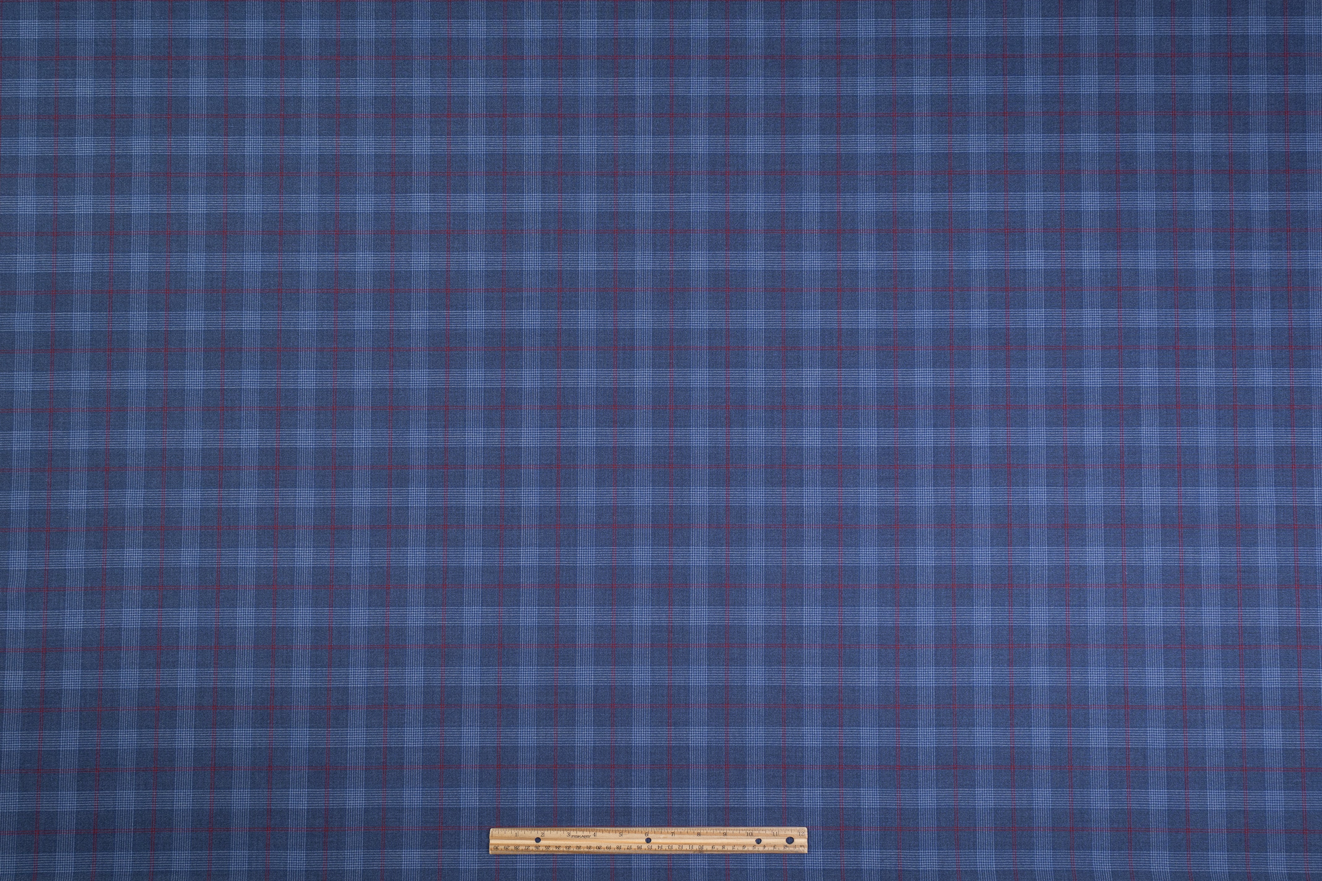 Guabello - Checked Italian Wool Suiting - Blue / Red