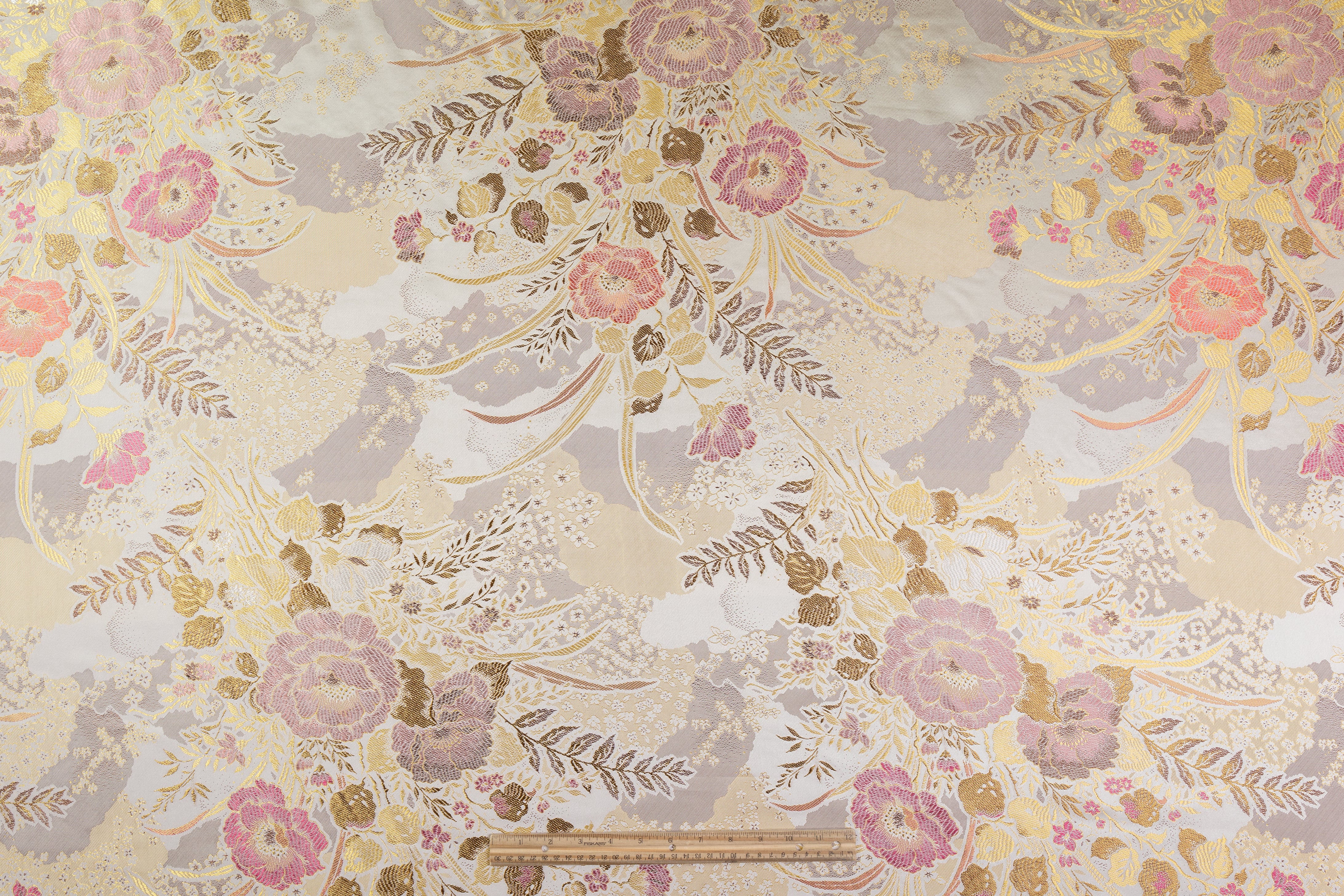 Metallic Silk Blend Brocade - Gold / Pink
