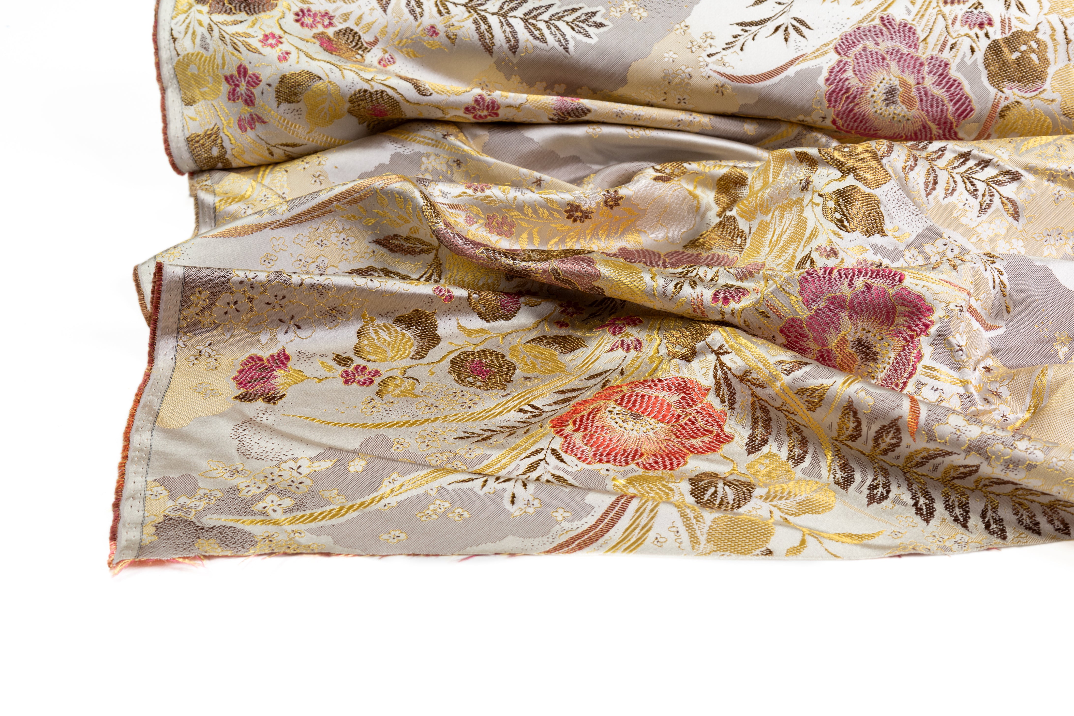 Metallic Silk Blend Brocade - Gold / Pink