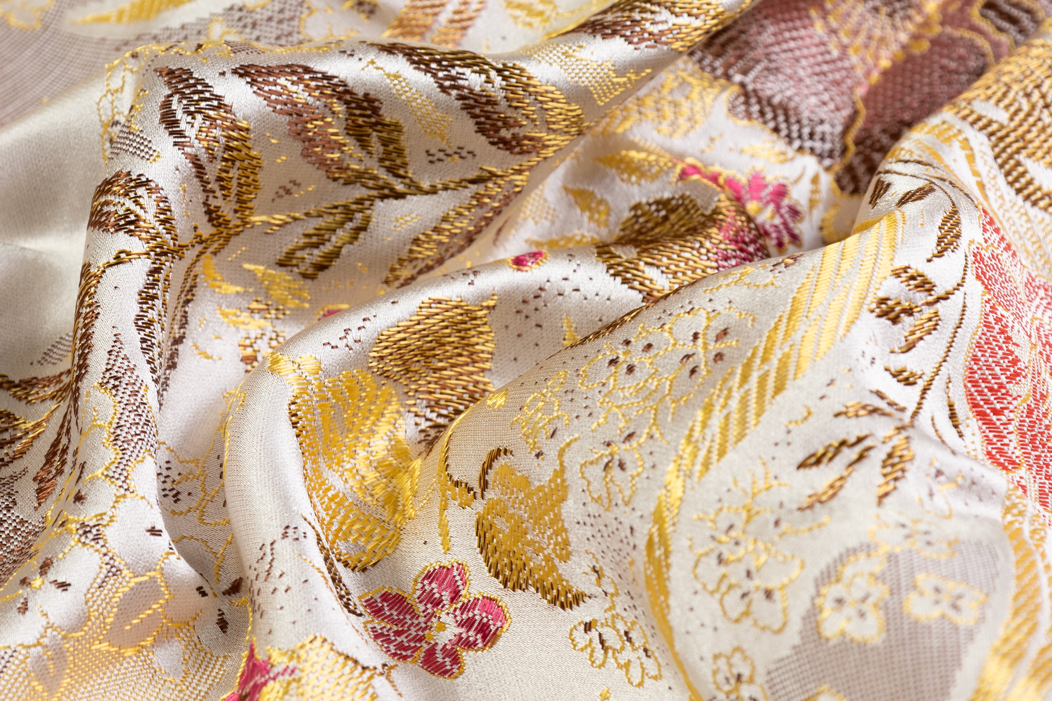 Metallic Silk Blend Brocade - Gold / Pink