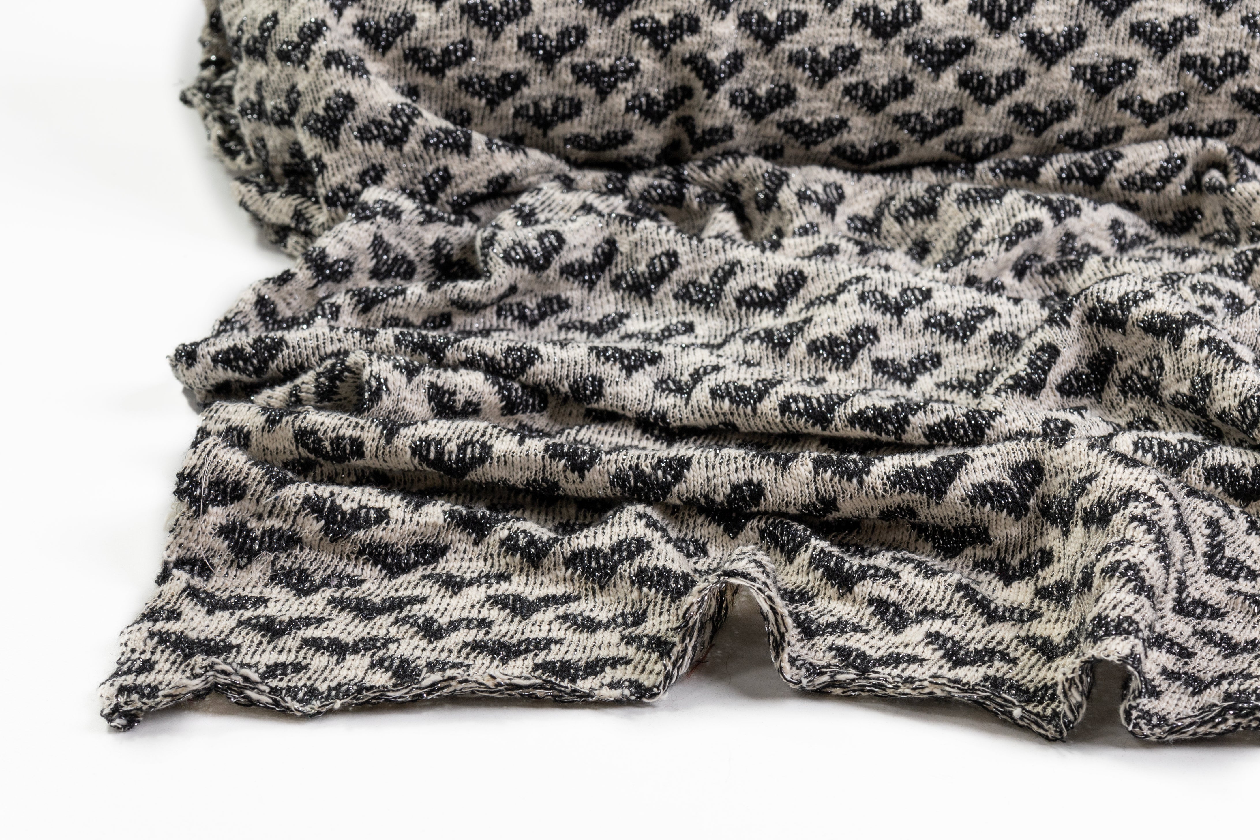 Valentino - Metallic Hearts Cotton Knit - Black / Off White / Silver