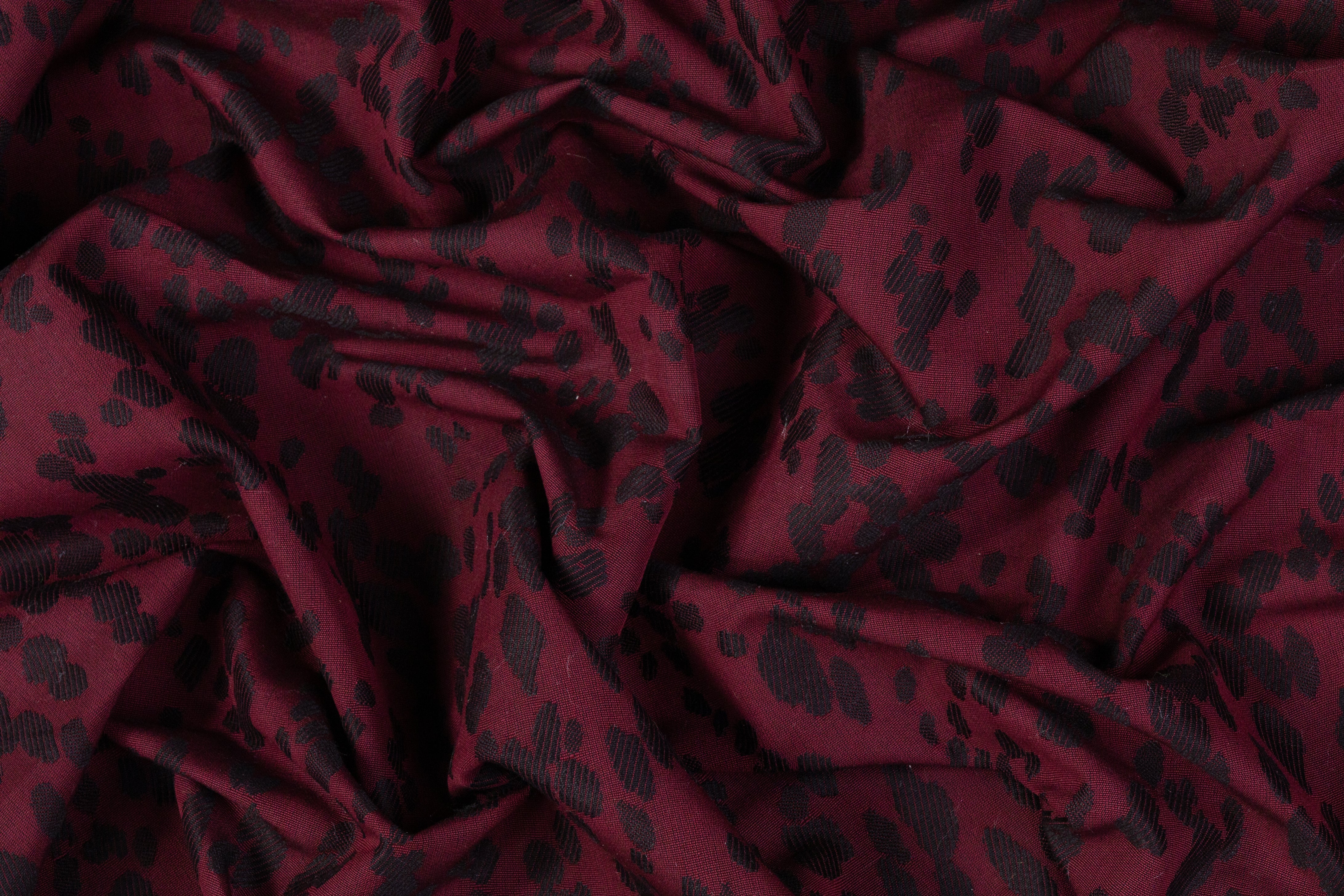 Cheetah Design Italian Cotton Brocade - Burgundy / Black
