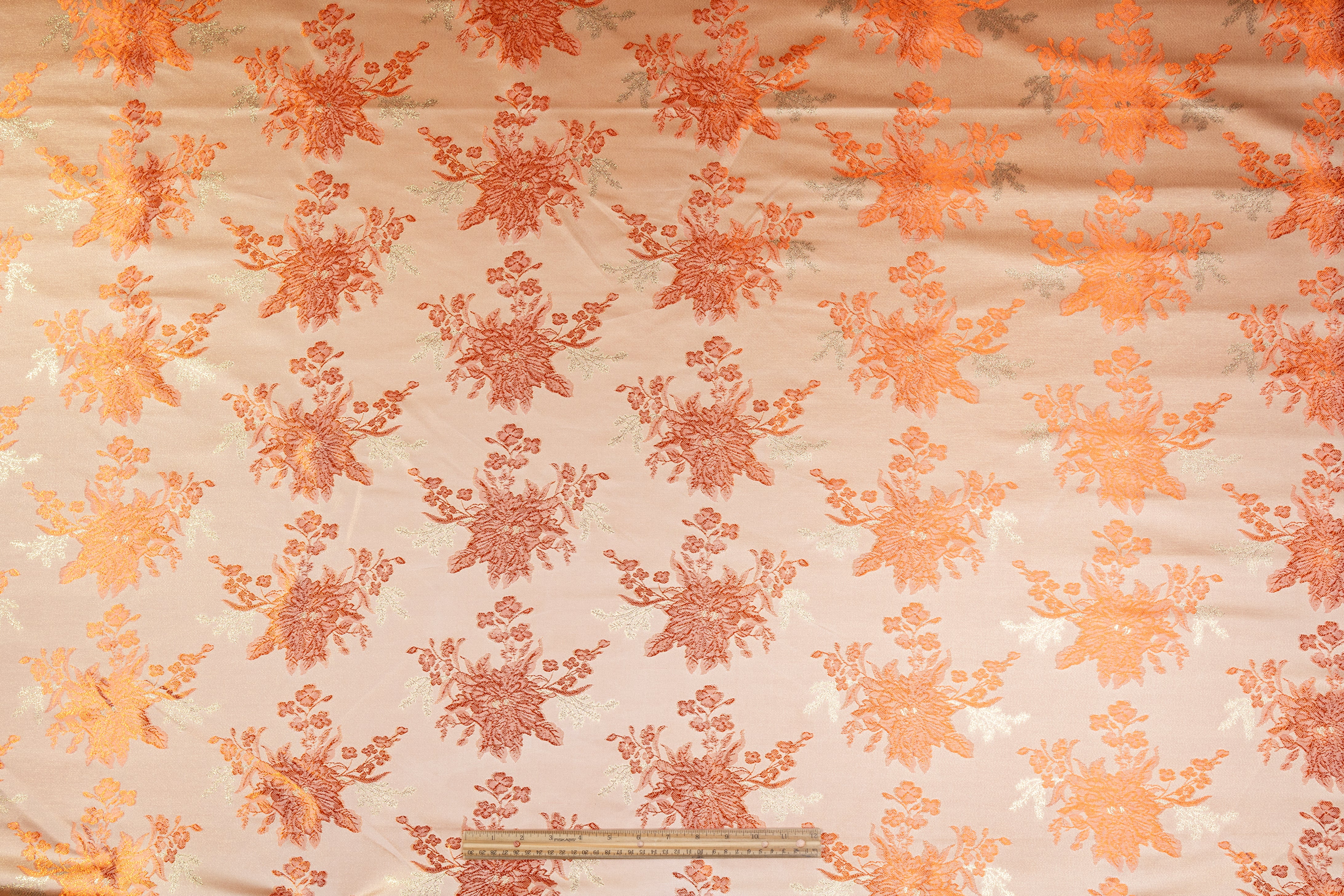 Floral Metallic Brocade - Orange / Gold