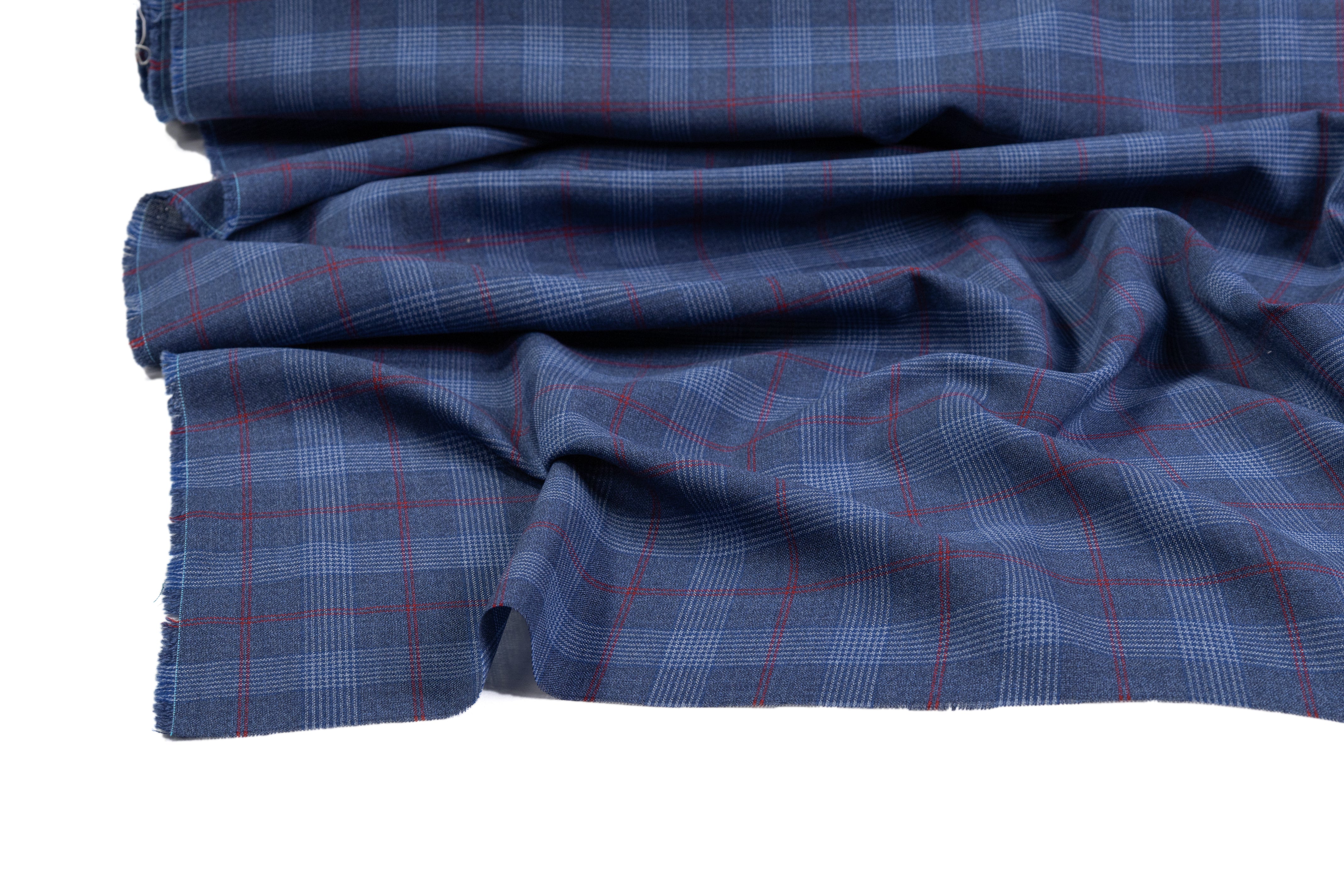 Guabello - Checked Italian Wool Suiting - Blue / Red