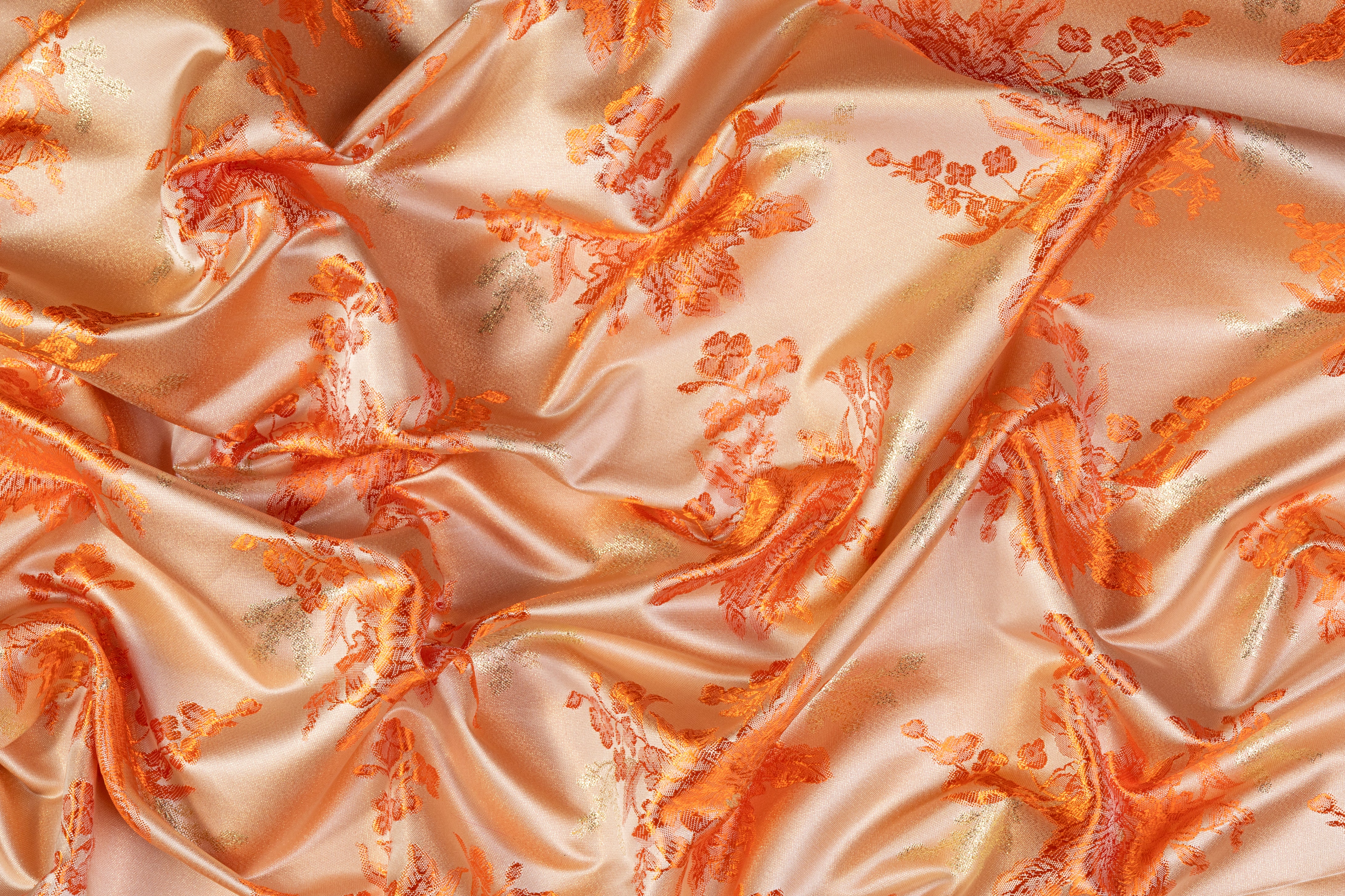 Floral Metallic Brocade - Orange / Gold