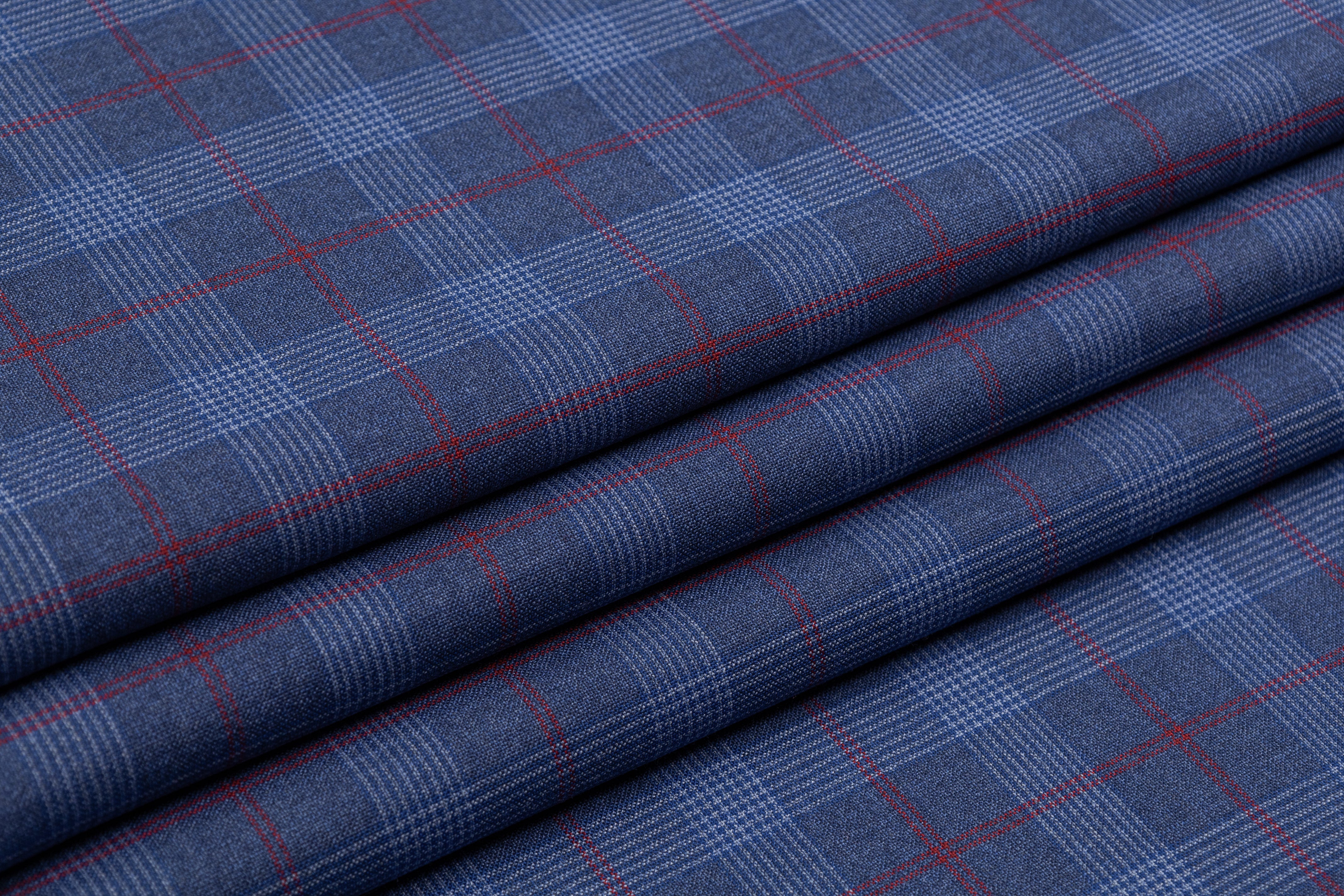 Guabello - Checked Italian Wool Suiting - Blue / Red