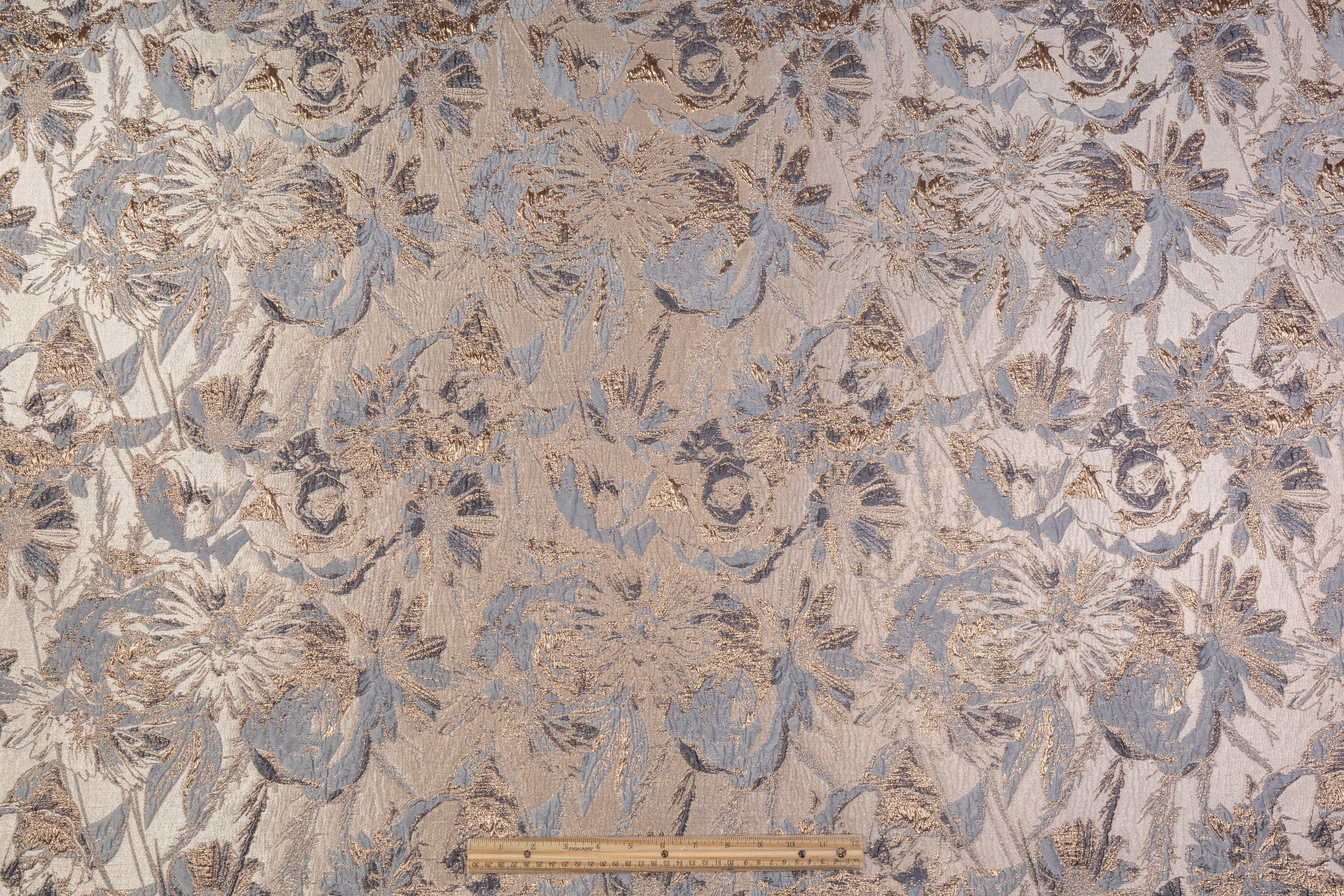 Floral Metallic Crushed Brocade - Gray, Bronze, Taupe