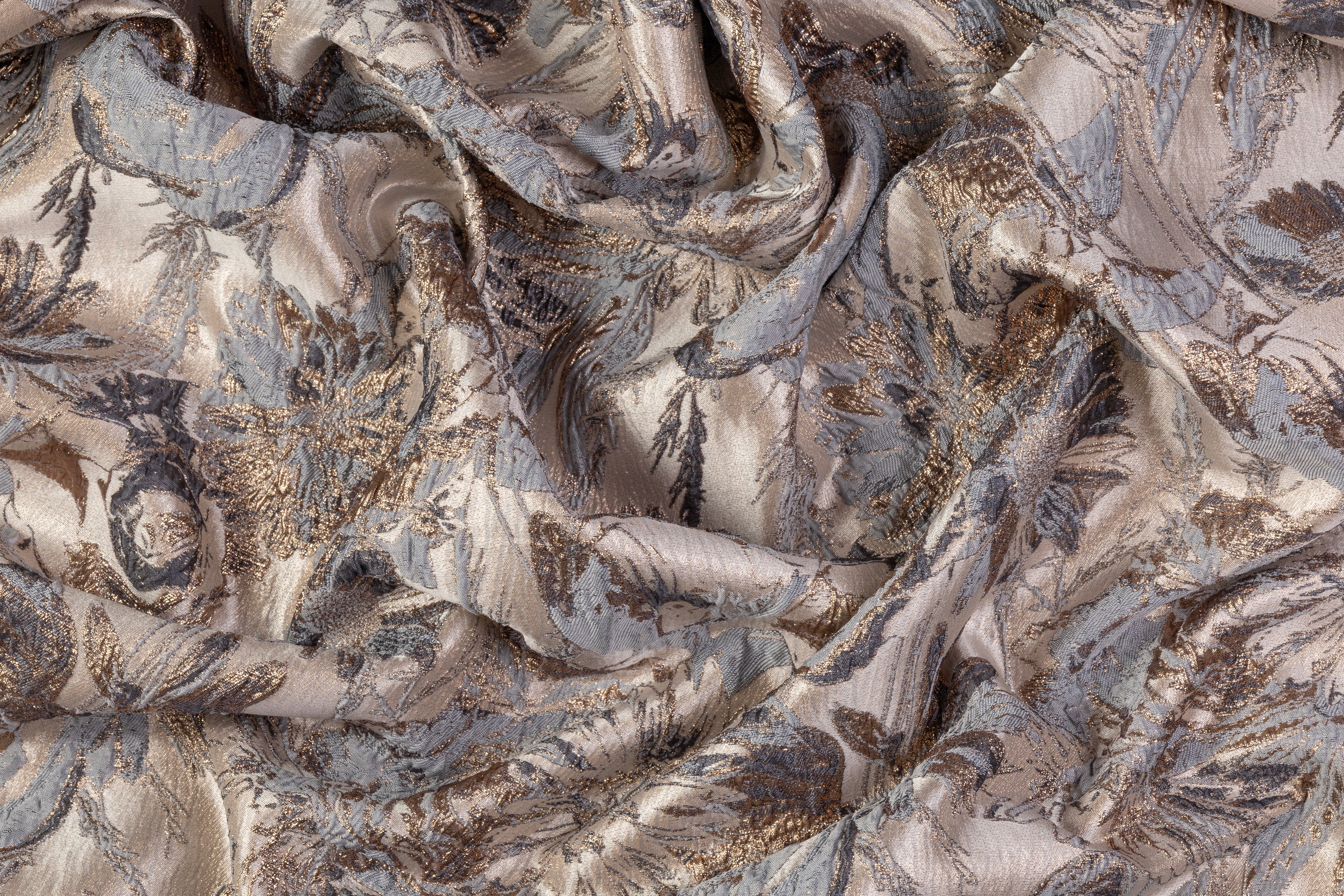Floral Metallic Crushed Brocade - Gray, Bronze, Taupe